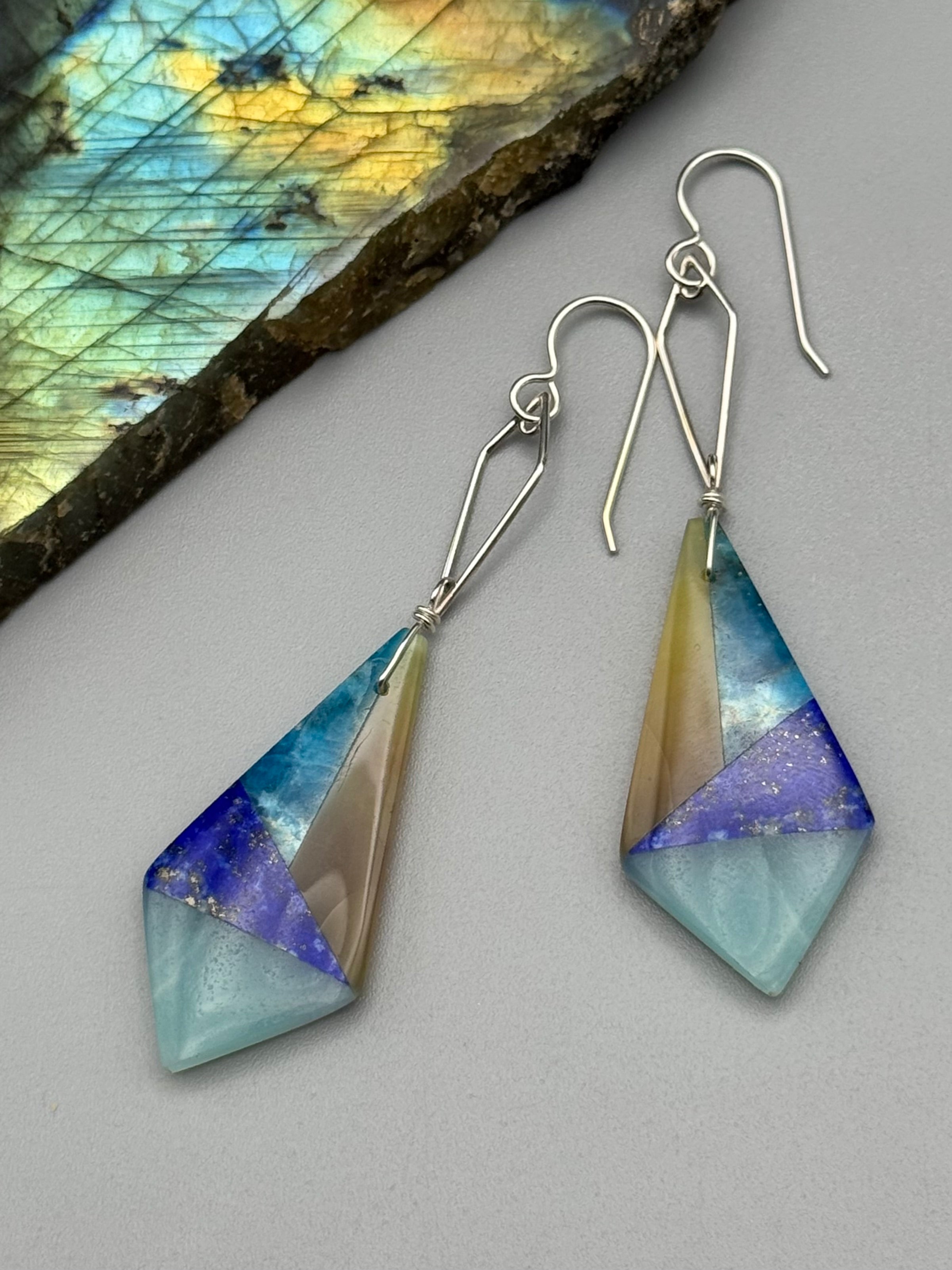 •KITE DUO• intarsia + silver earrings