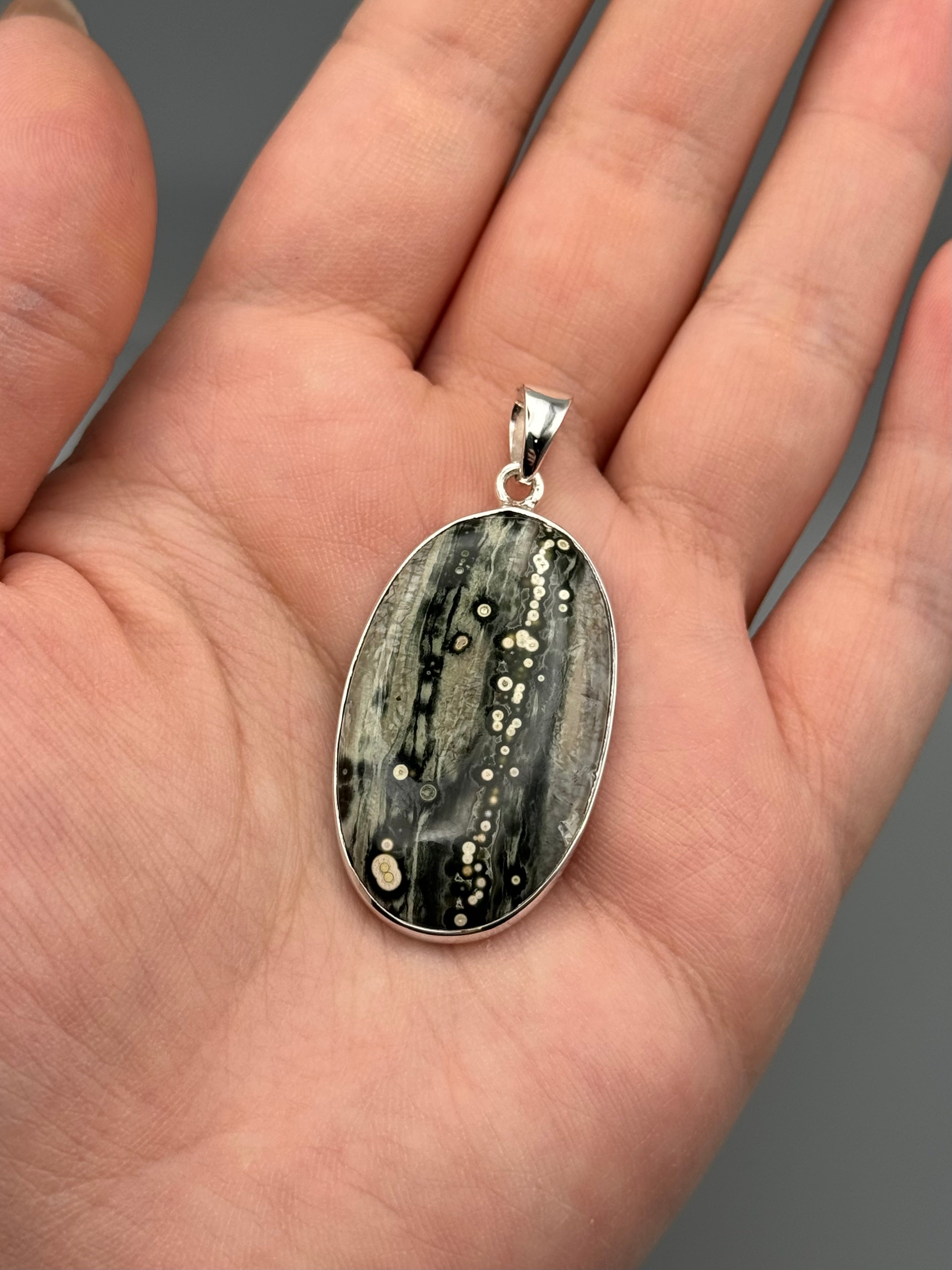 •OCEAN JASPER - OVAL• sterling silver pendant