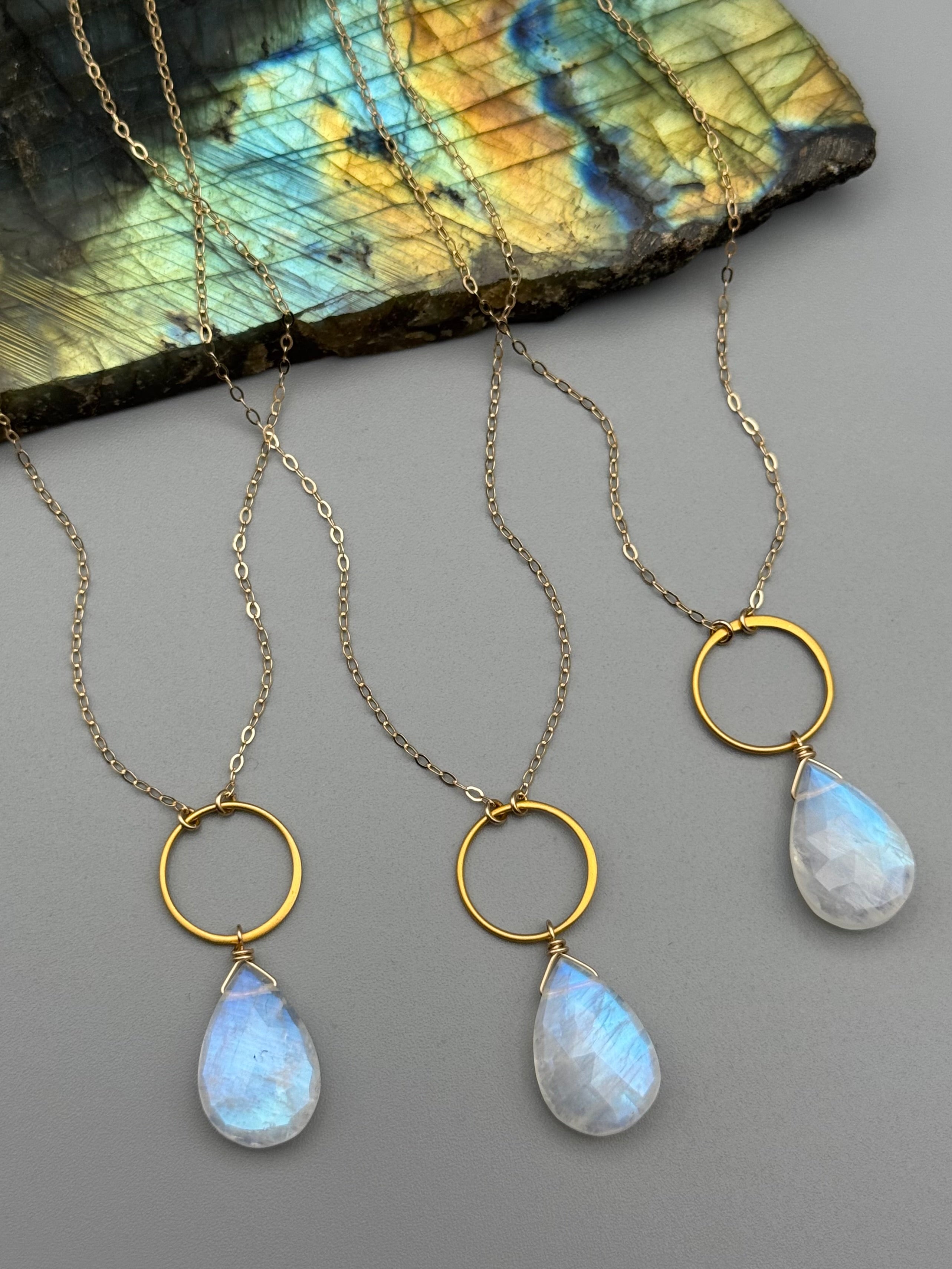•LUNA• rainbow moonstone + gold necklace (various lengths)