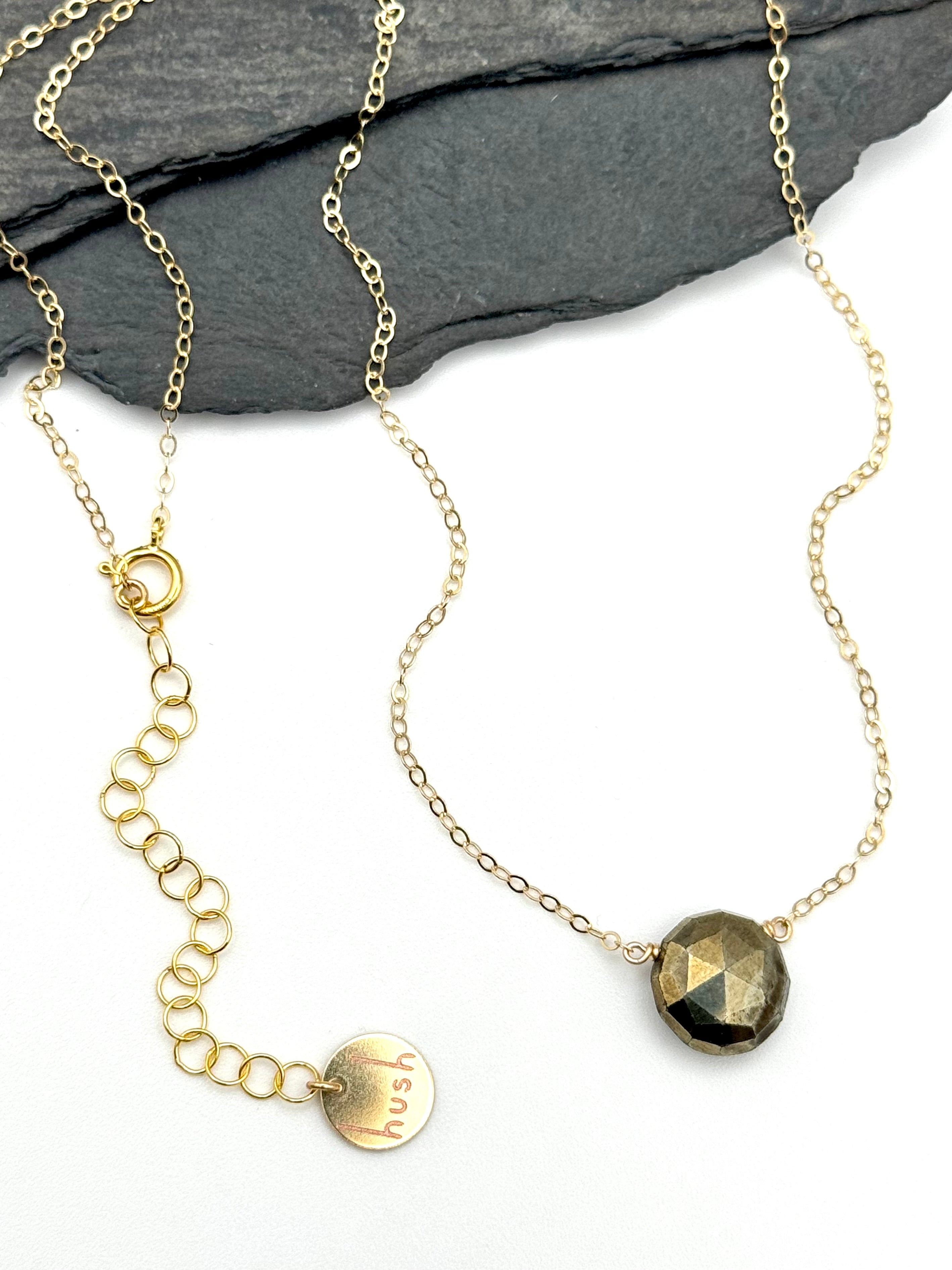 •STRAY• pyrite coin briolette + gold necklace (various lengths)