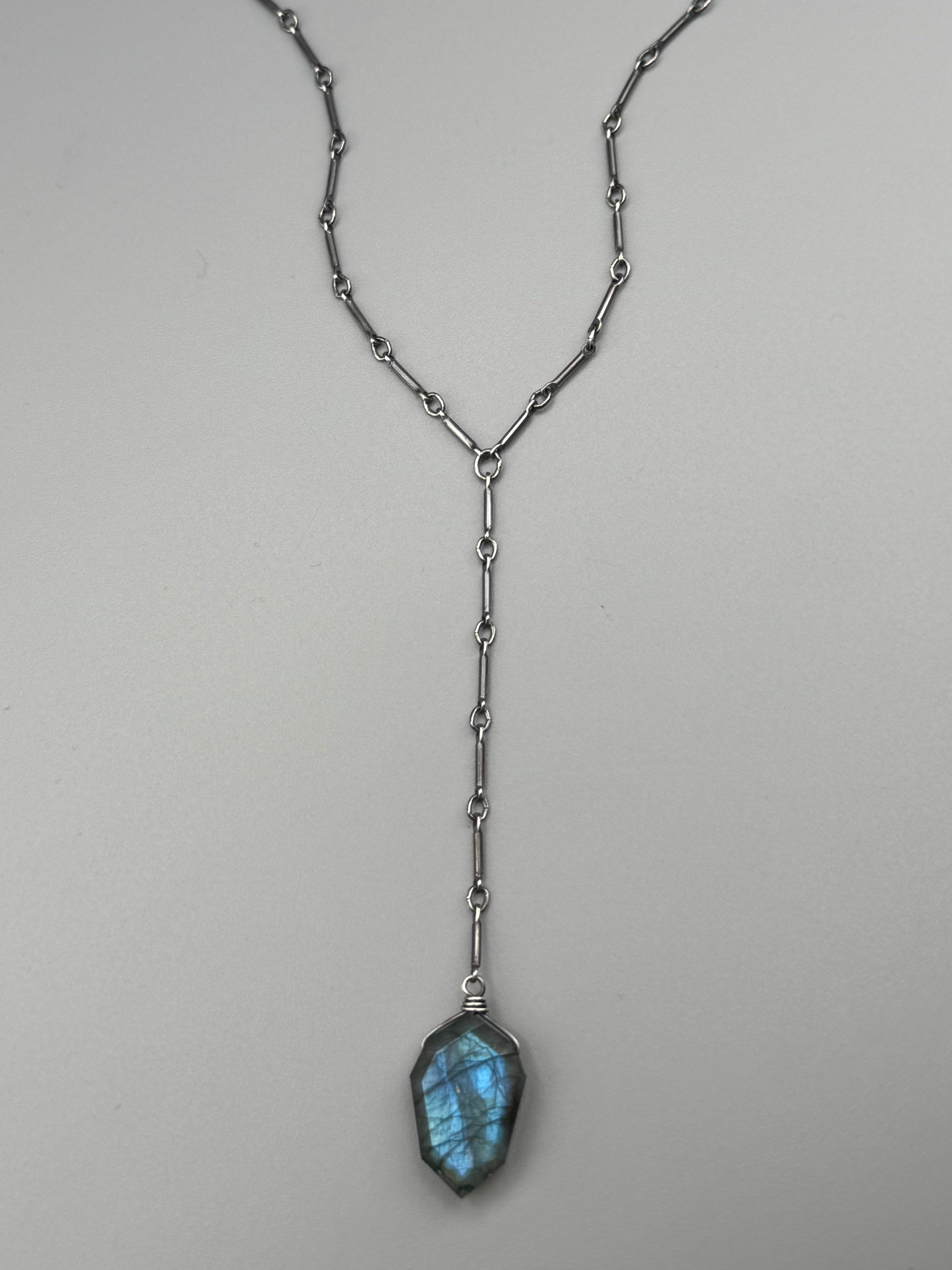 •STICKS & STONE• labradorite petal + silver necklace (18"-20" + 3" drop)