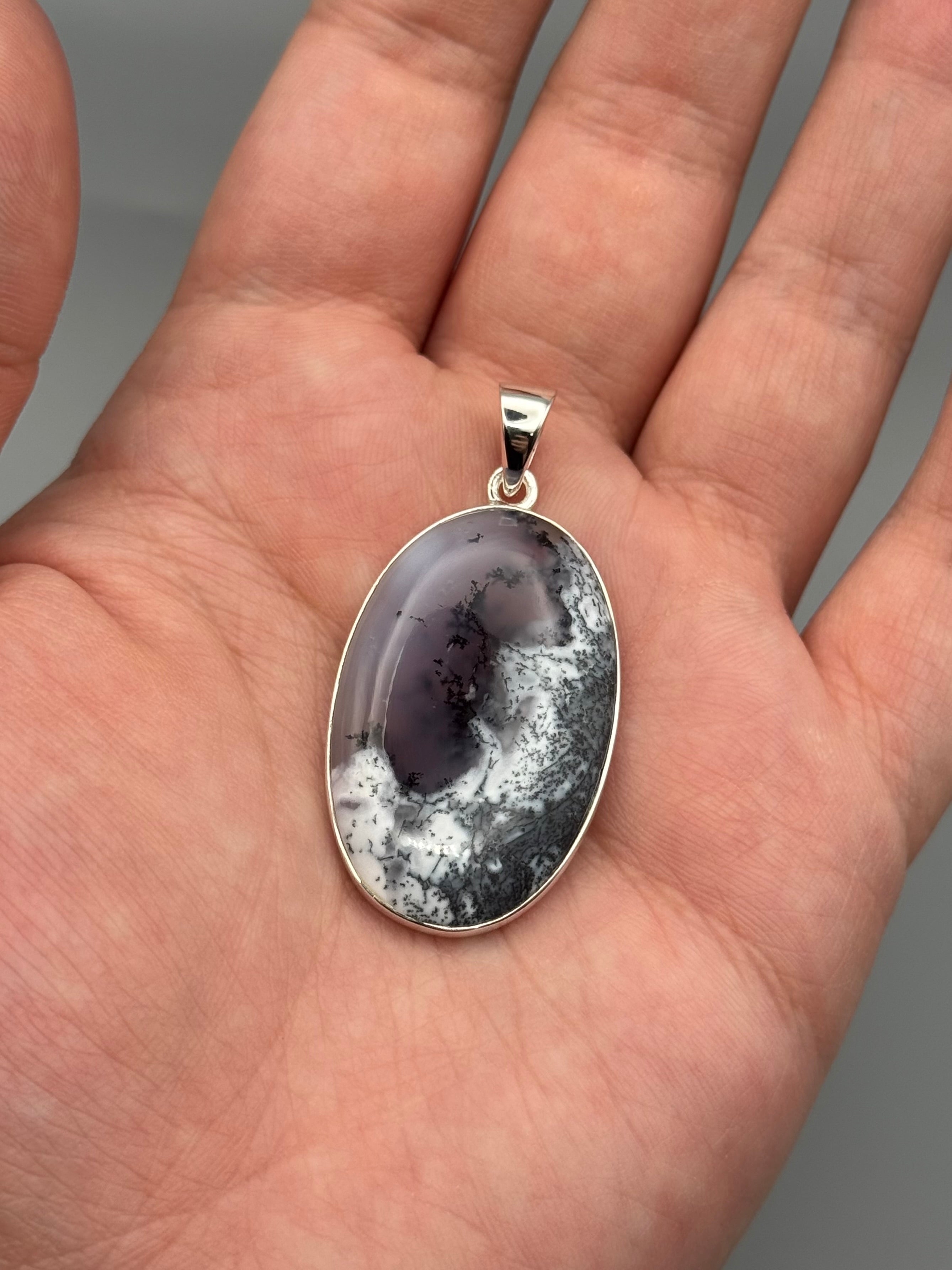 •DENDRITIC OPAL - OVAL 2• sterling silver pendant