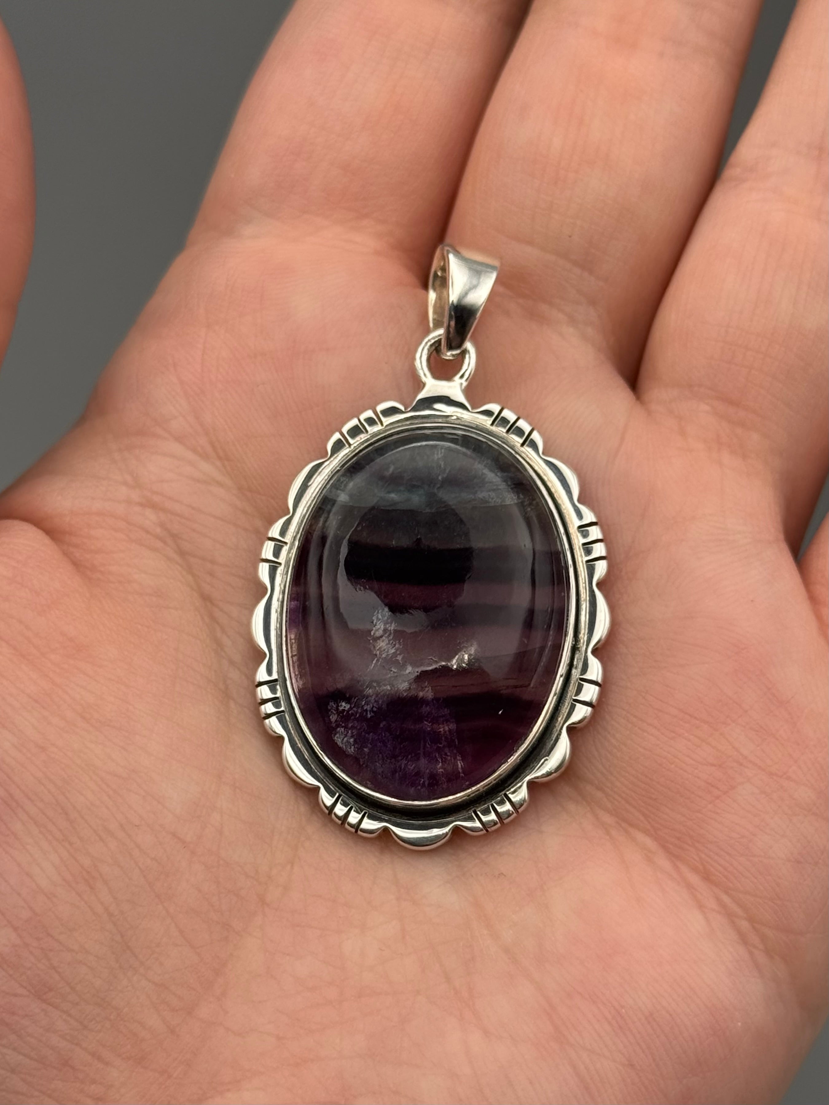 •FLUORITE - OVAL FRAME 2• sterling silver pendant