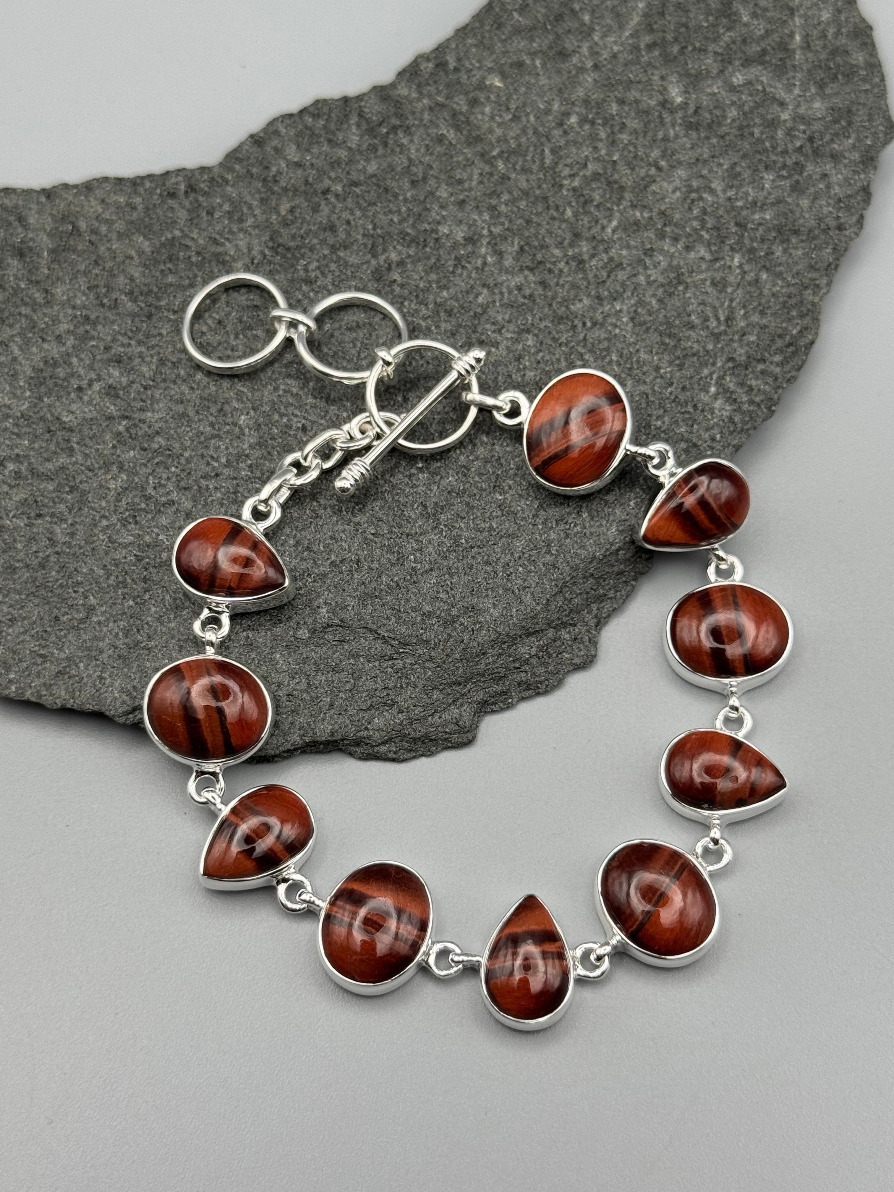 •TIGER IRON - GEO MIX• linked silver bracelet (7" - 8.25")