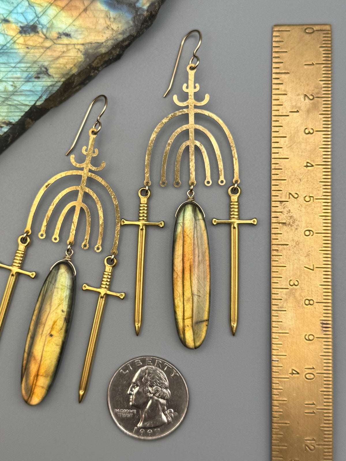 •VALKYRIE• golden labradorite oval + gold earrings