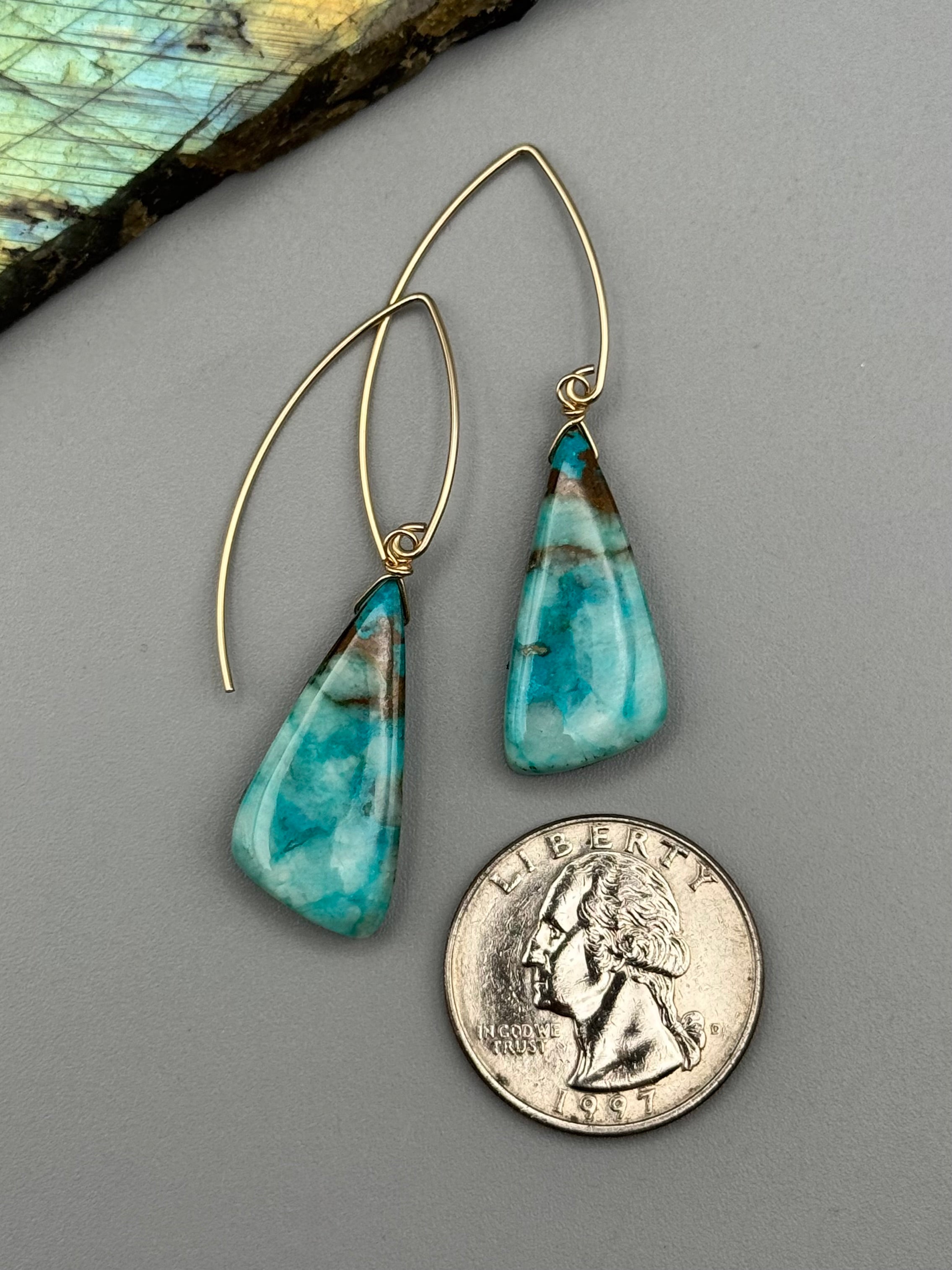 •STRAY• chrysocolla wing + gold earrings