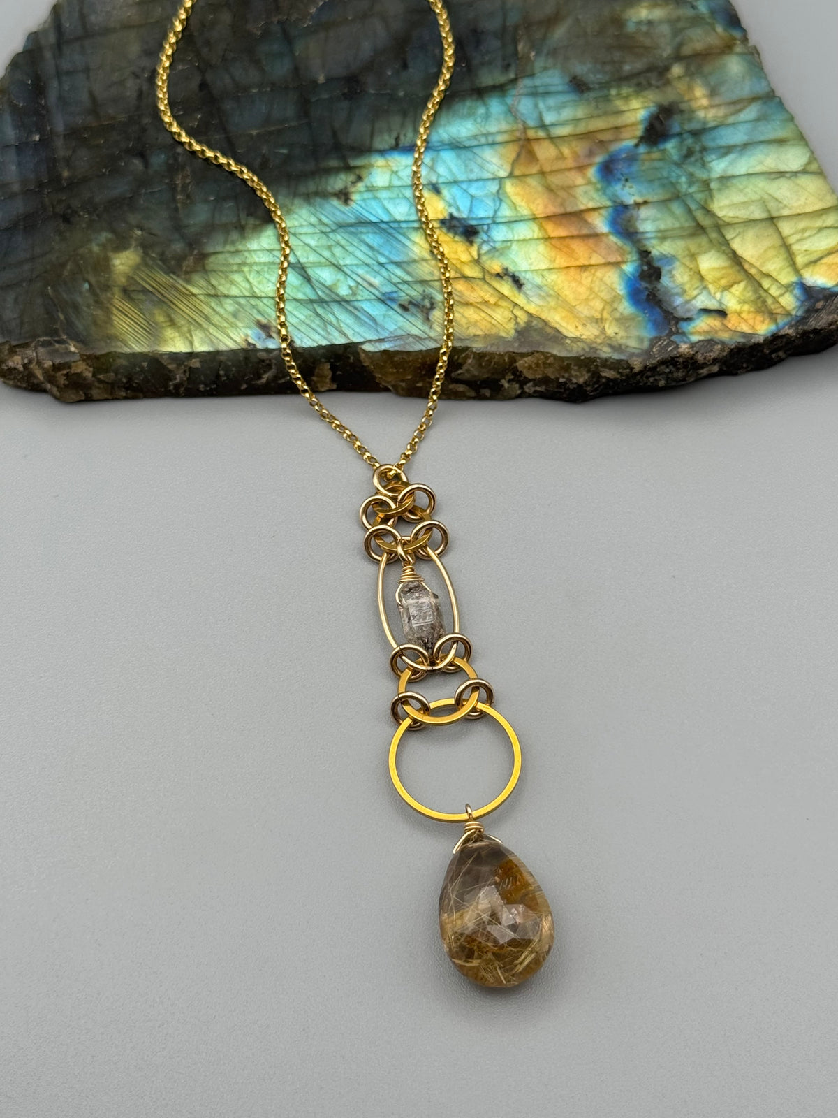 •EOWYN• herkimer + rutilated quartz gold necklace (18"-20" long)