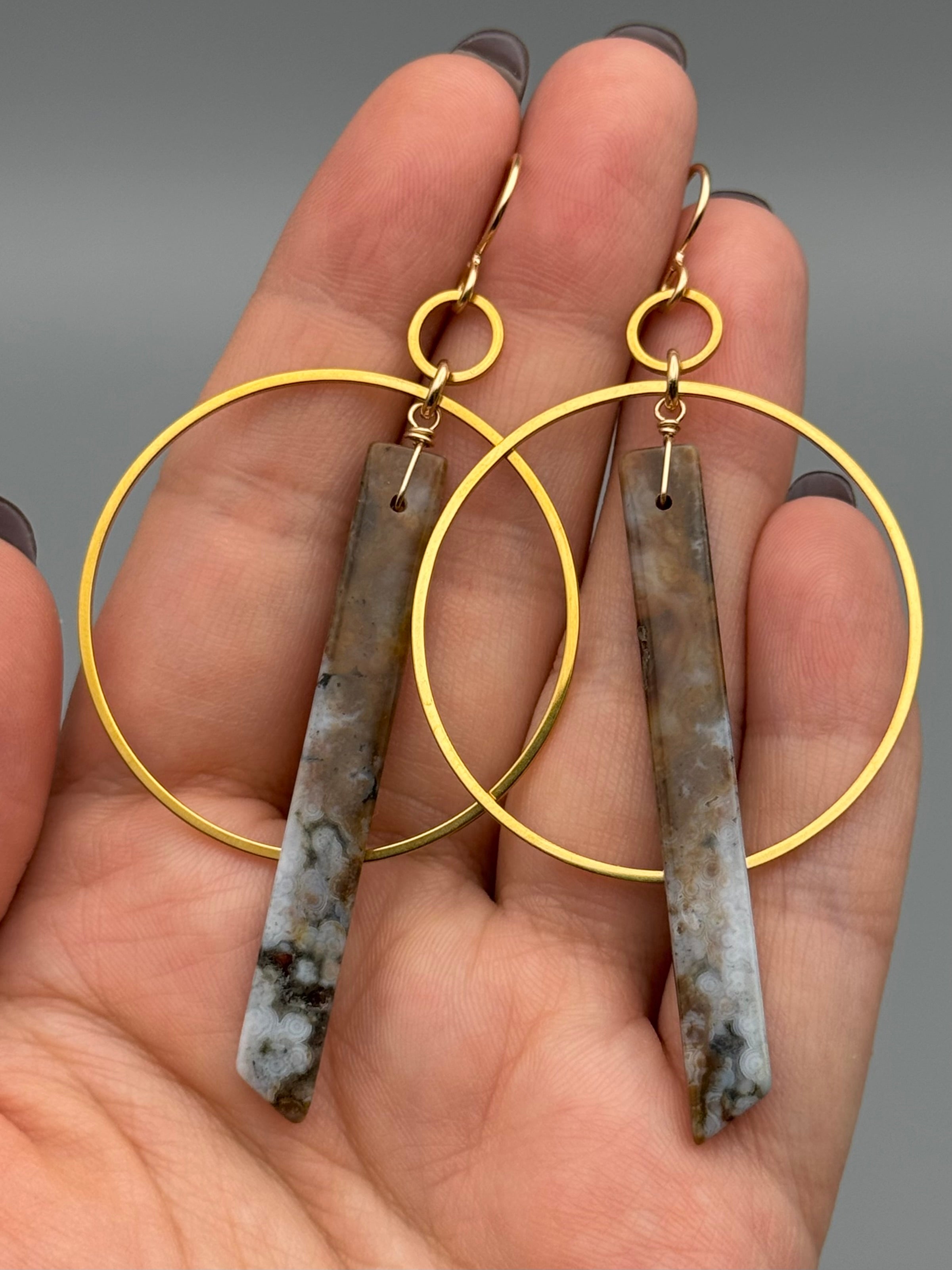 •EQUA-ORBIT• ocean jasper stick + gold earrings