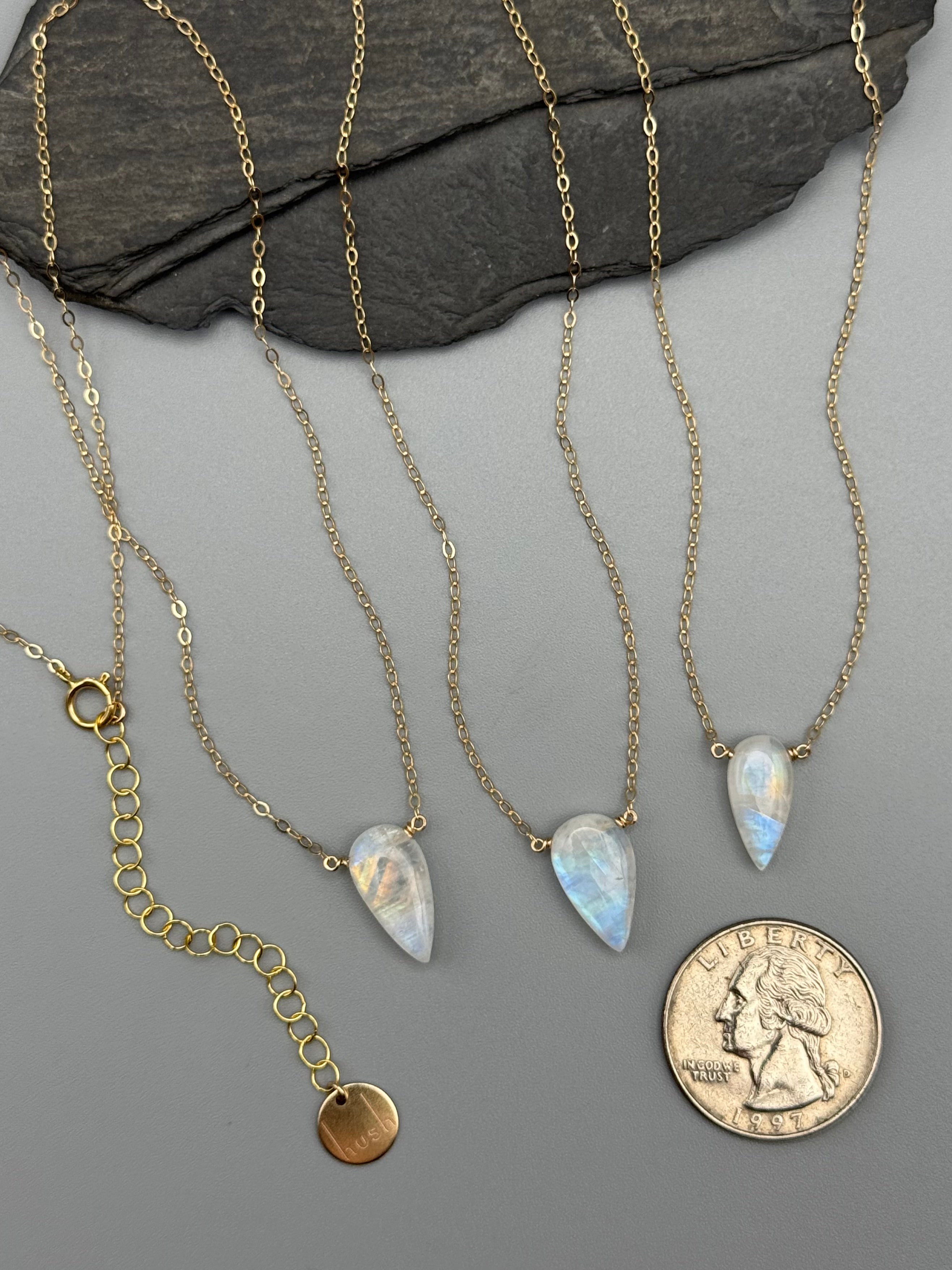 •STRAY• rainbow moonstone spear tear + gold necklace (various lengths)
