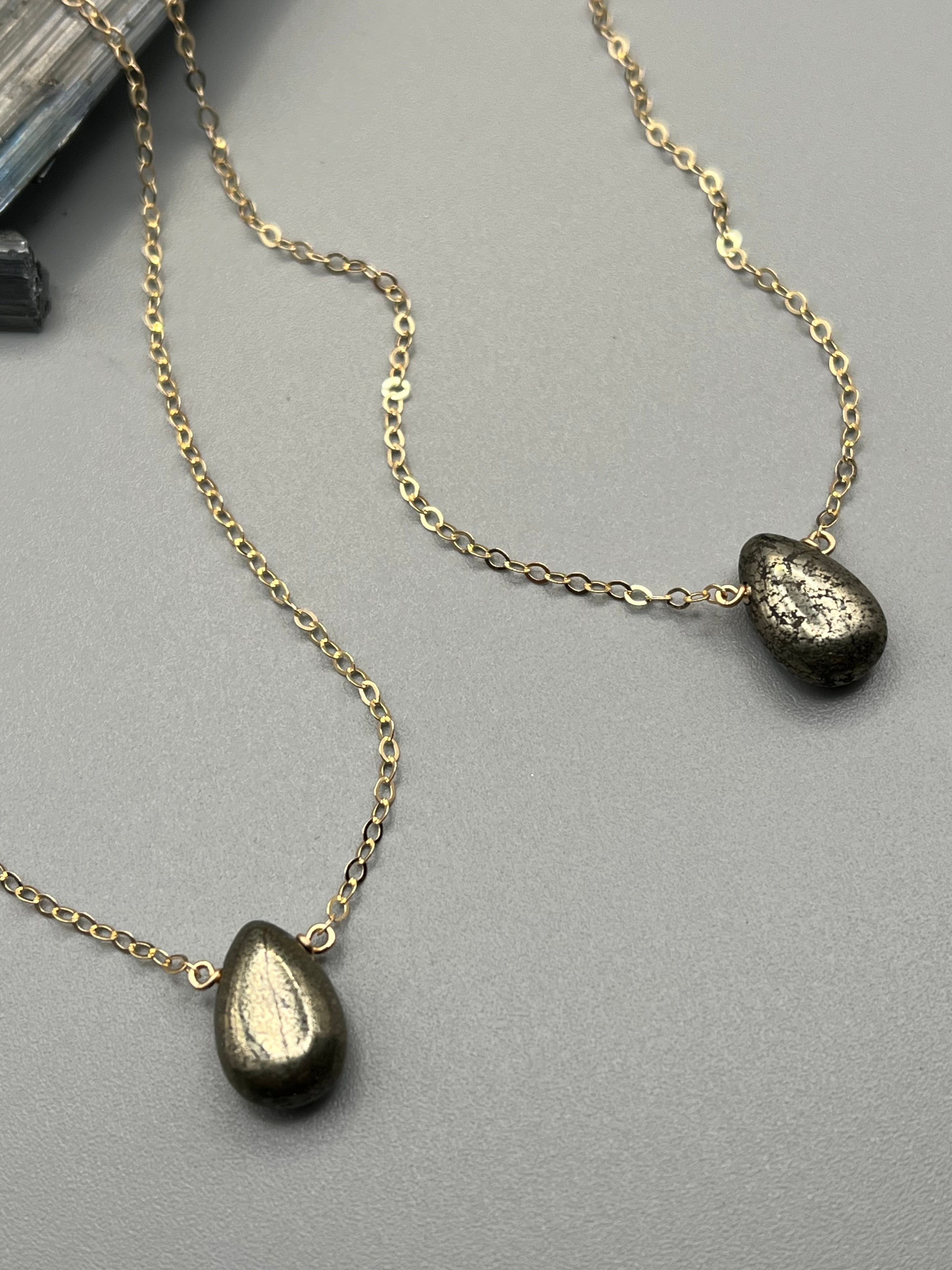 •STRAY• pyrite teardrop + gold necklace