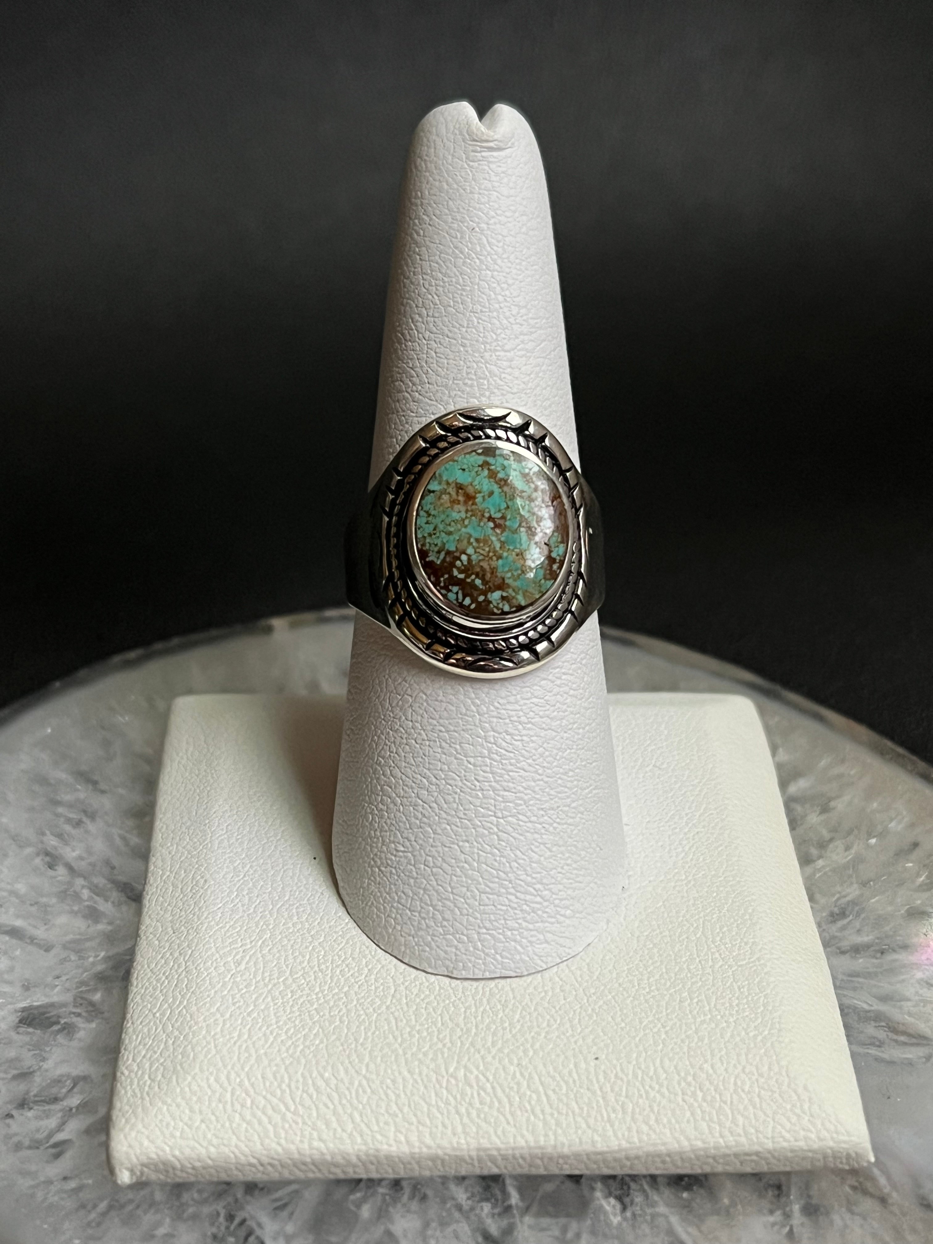 •#8 NEVADA TURQUOISE• Navajo silver ring (size 8.5)