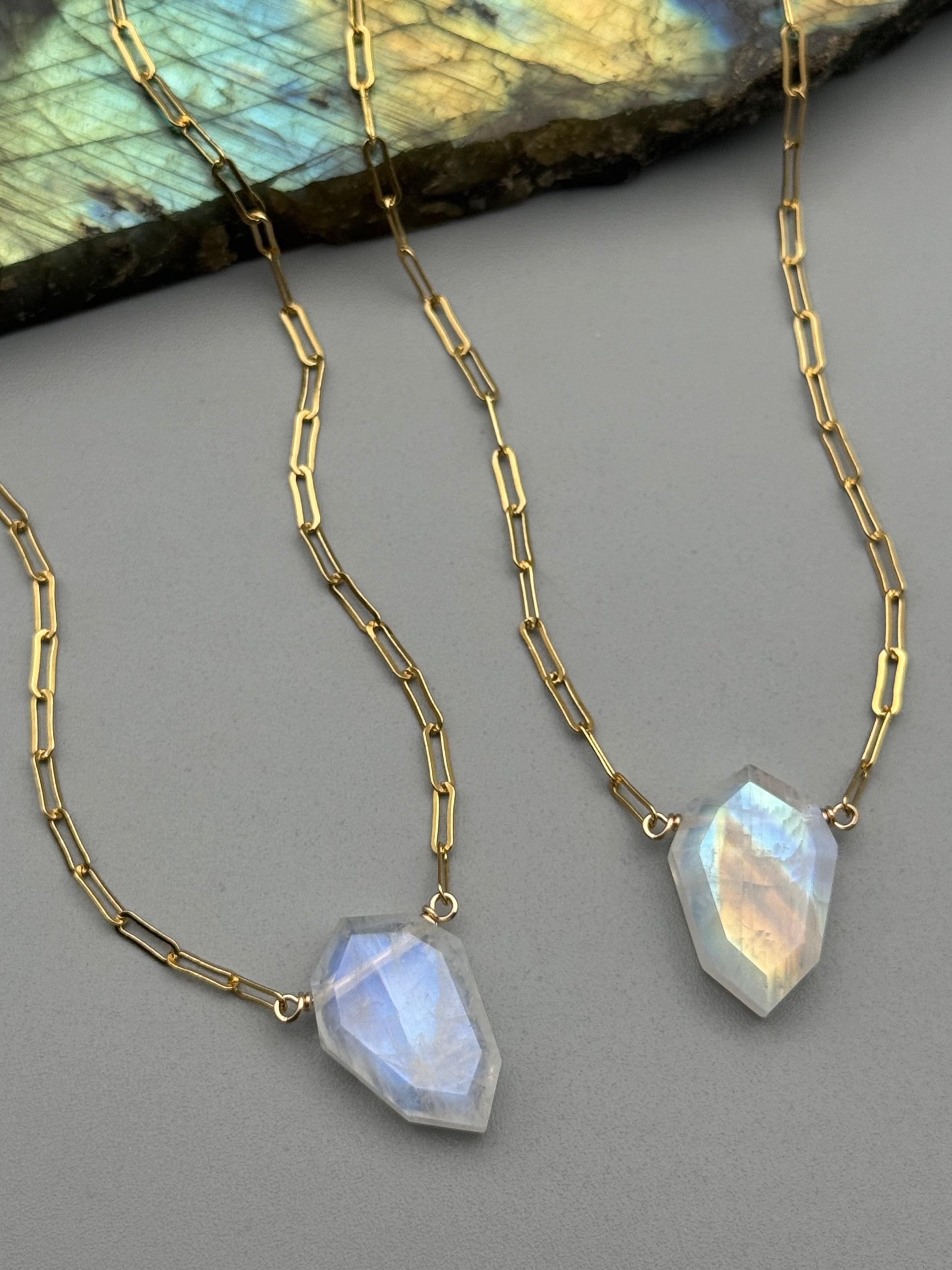 •AEON• rainbow moonstone lil’ petal + gold necklace (various lengths)