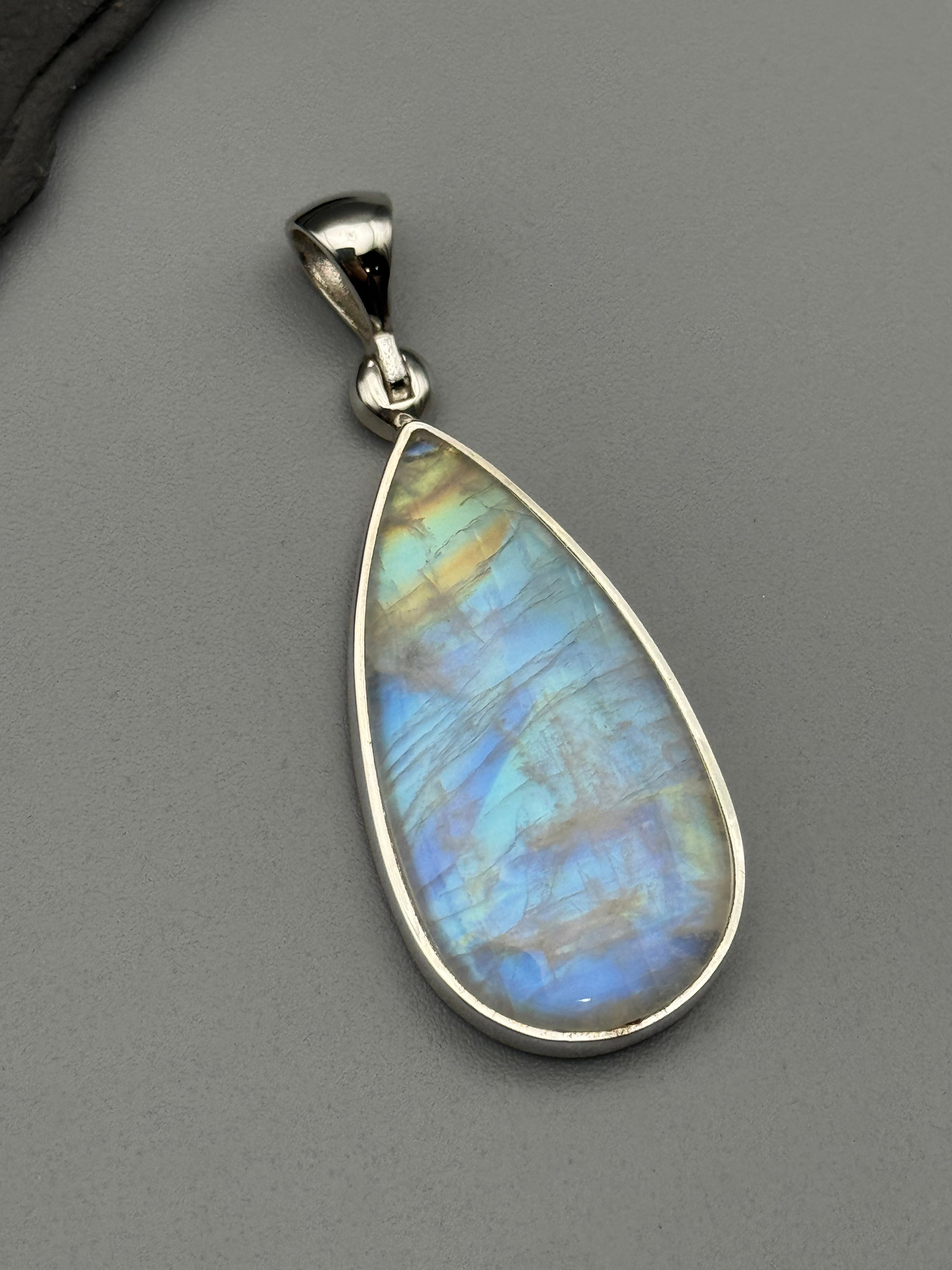 •RAINBOW MOONSTONE - SIMPLE TEARDROP• sterling silver pendant