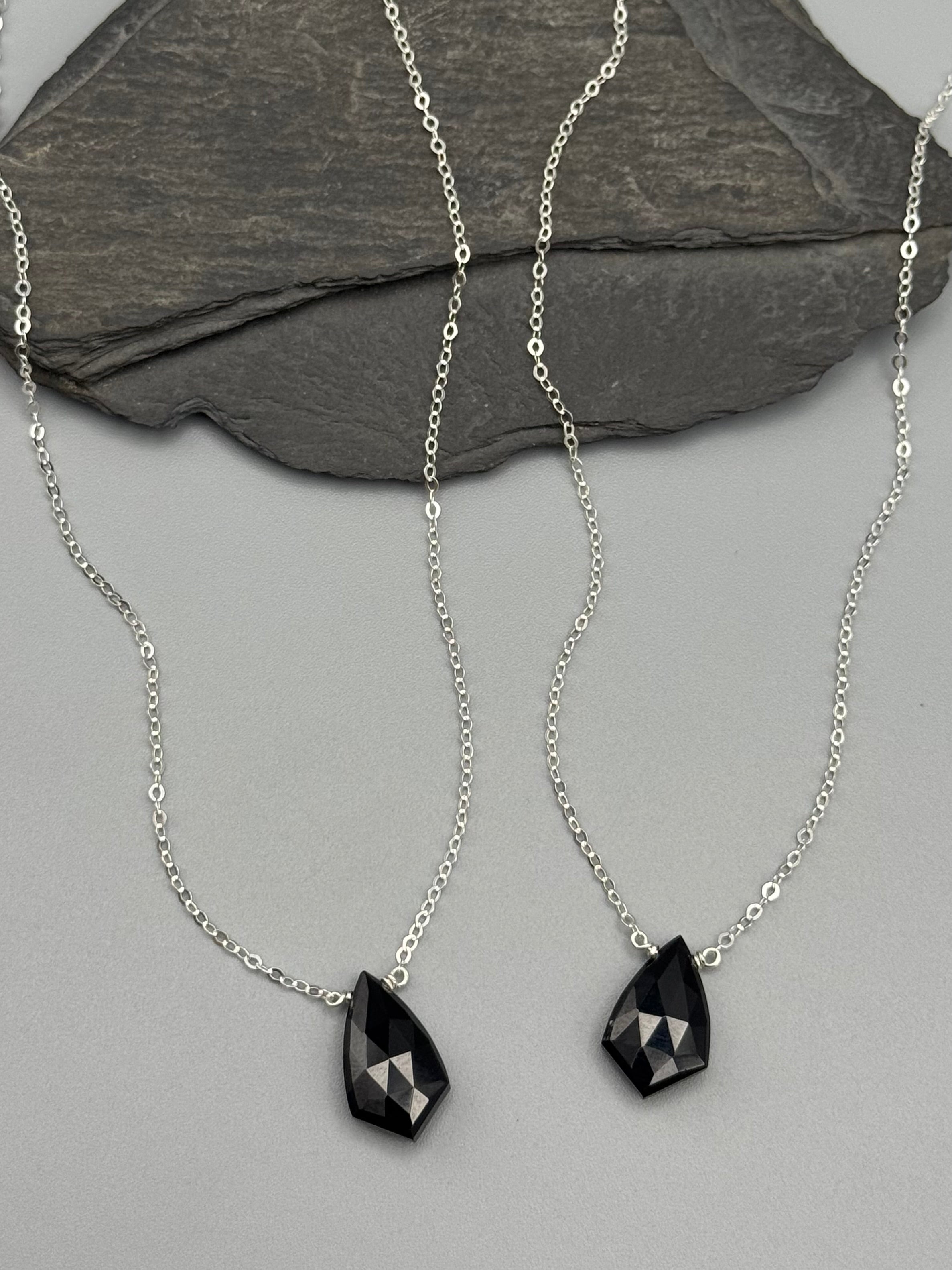 •STRAY• faceted black spinel sparrow + silver necklace (various lengths)