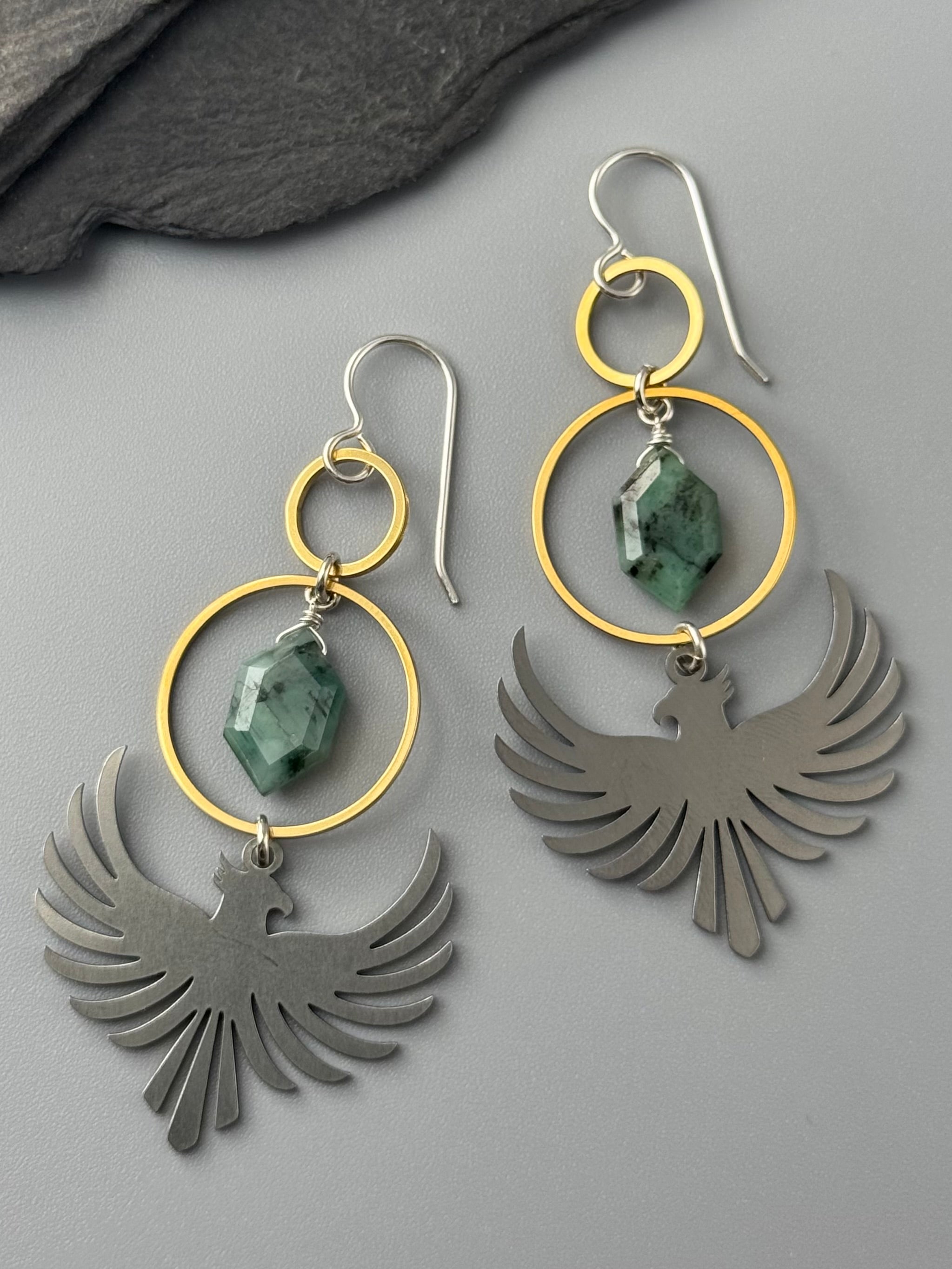 •RISE• emerald + mixed metal earrings
