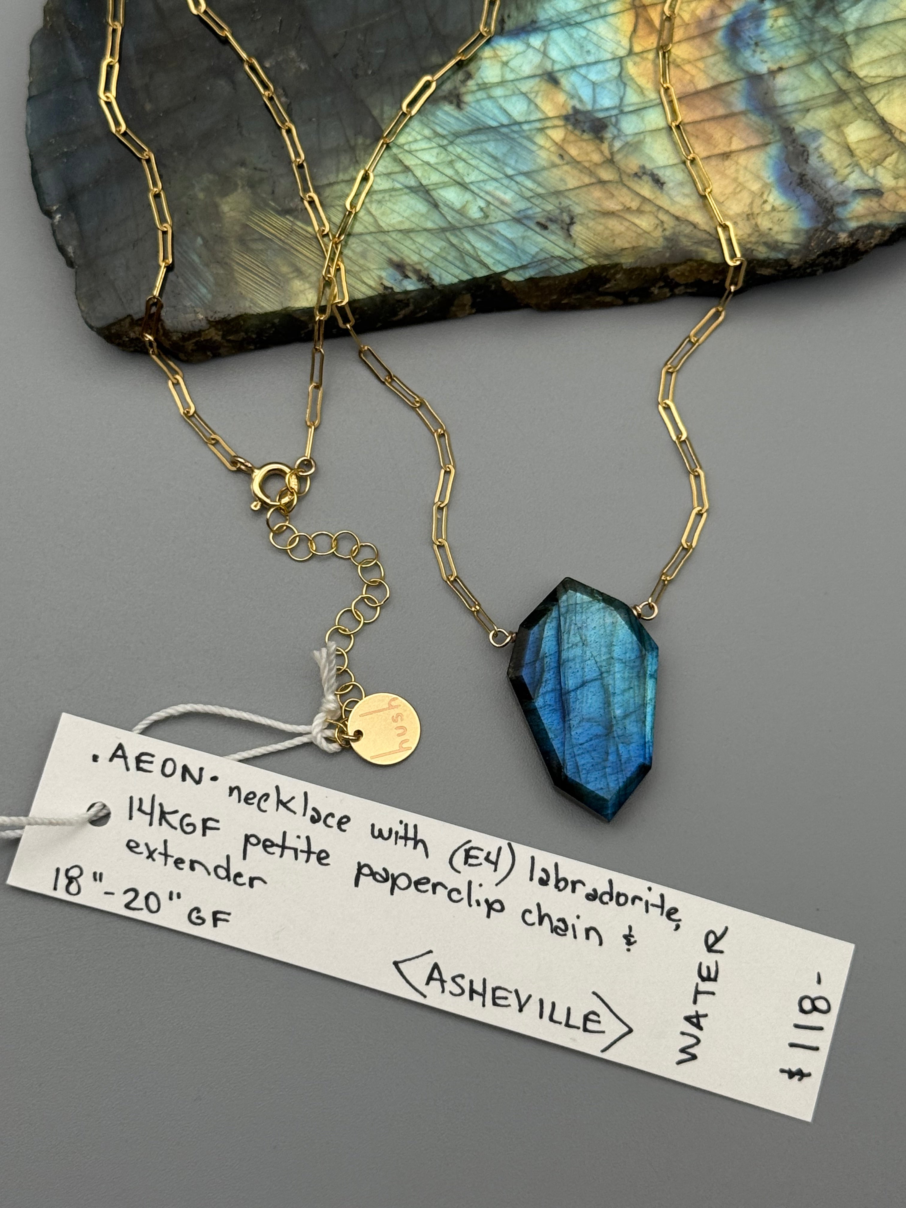 •AEON• labradorite petal + gold necklace (18"-20" long)