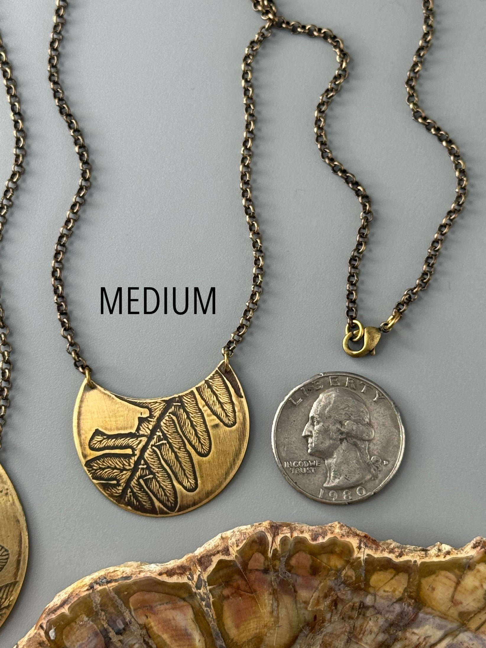 •FERN CRESCENT• brass necklace (20" long)