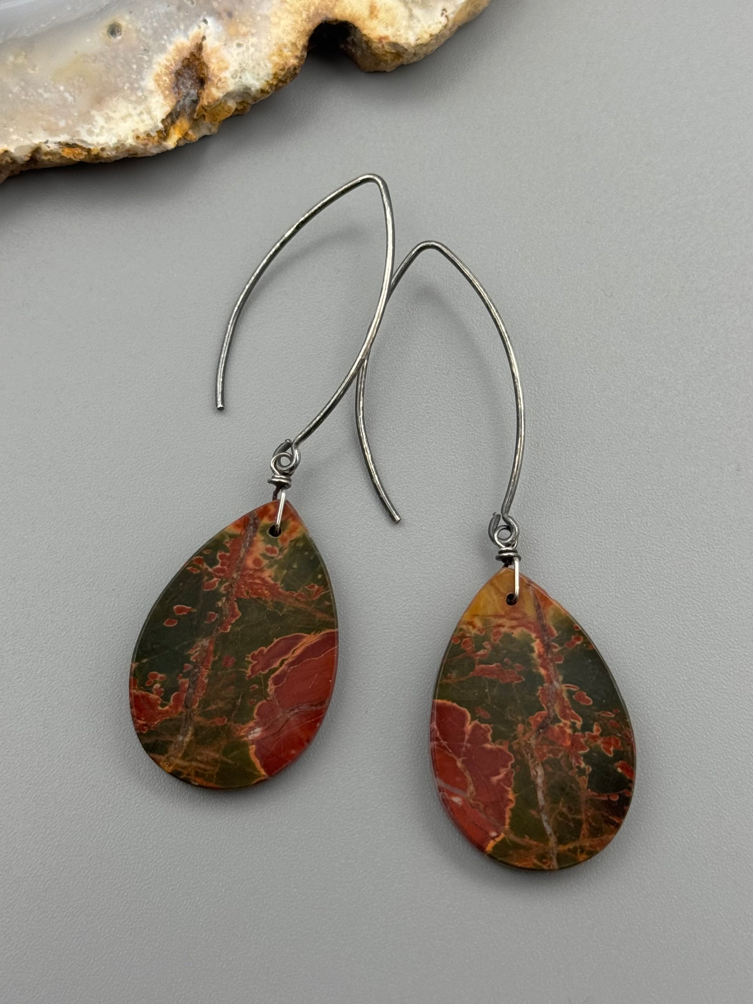 •STRAY• red creek jasper tear + silver earrings