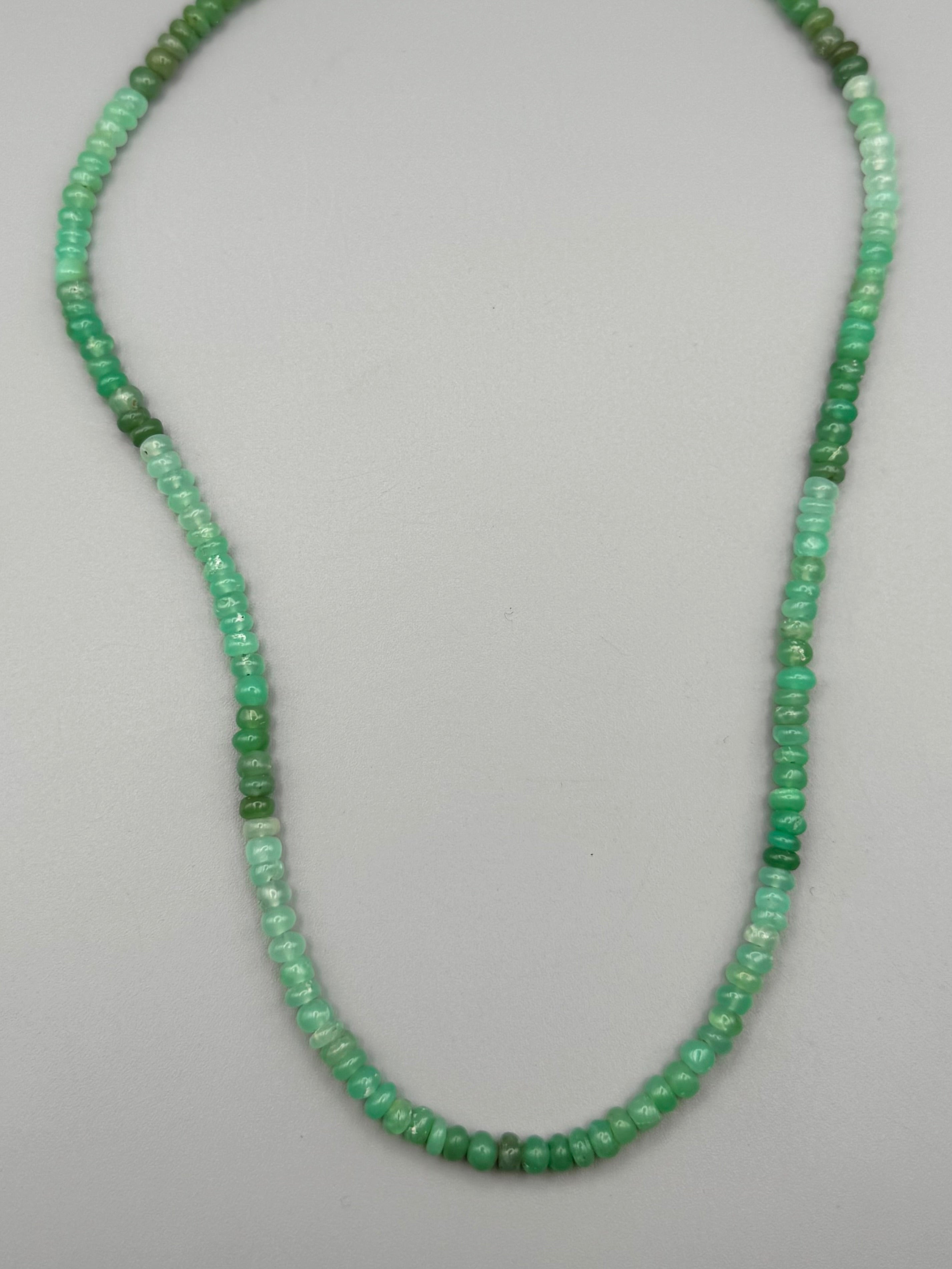 •CHRYSOPRASE - STRAND• silver beaded necklace (17" - 19" long)