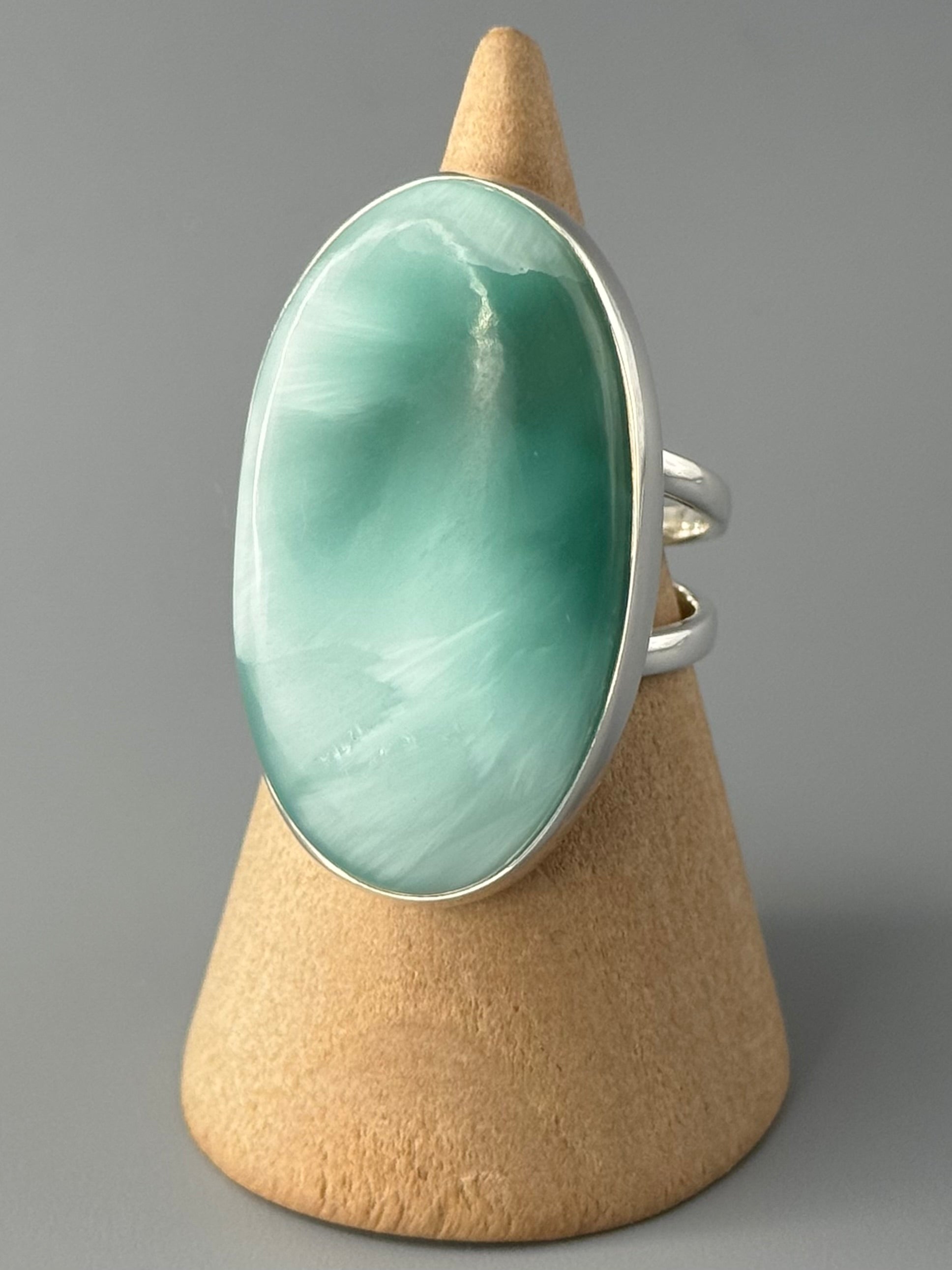 •HEMIMORPHITE - MEDIUM OVAL• split band silver ring (various sizes)