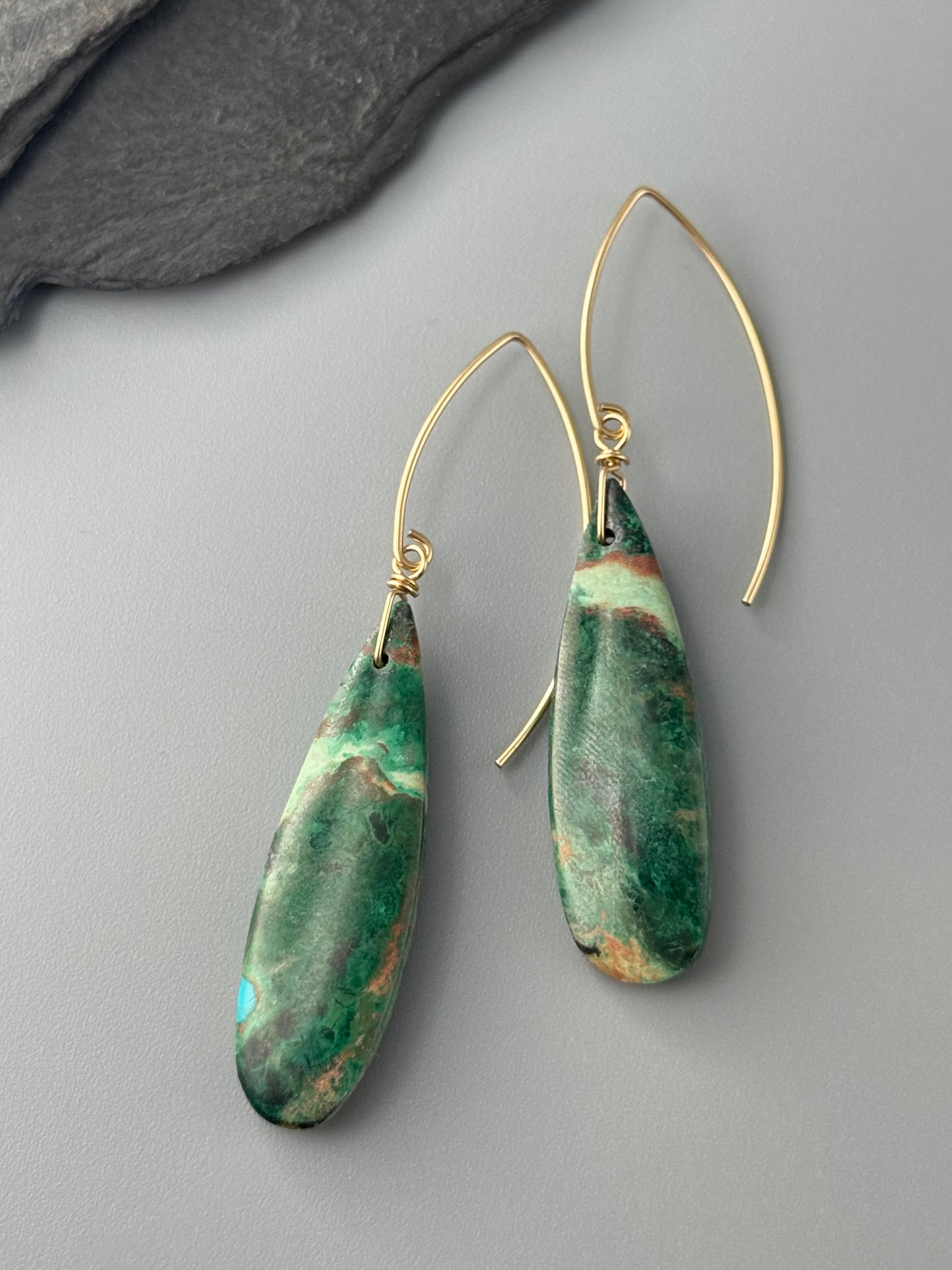 •STRAY• malachite chrysocolla + gold earrings