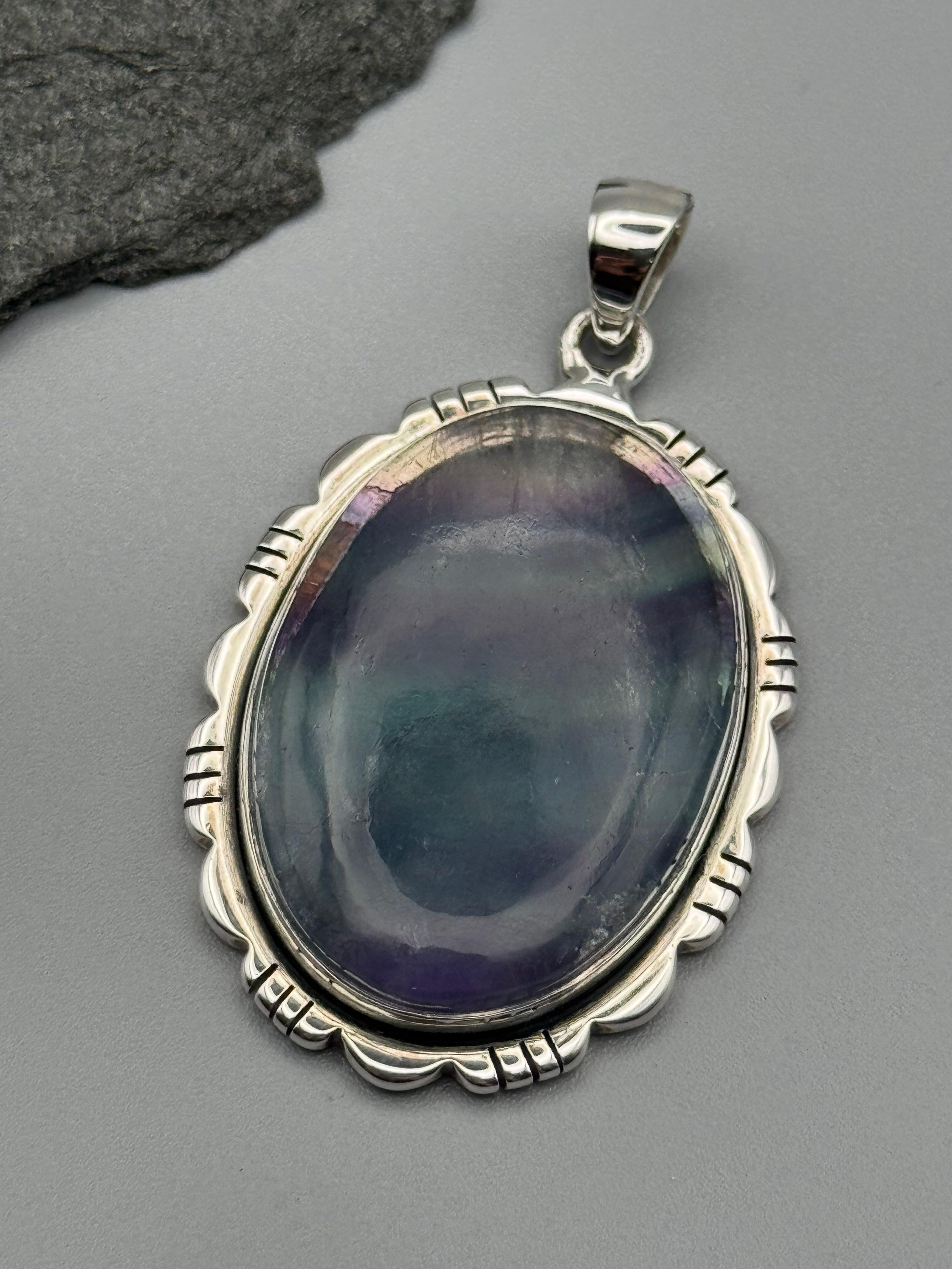 •FLUORITE - OVAL FRAME 4• sterling silver pendant