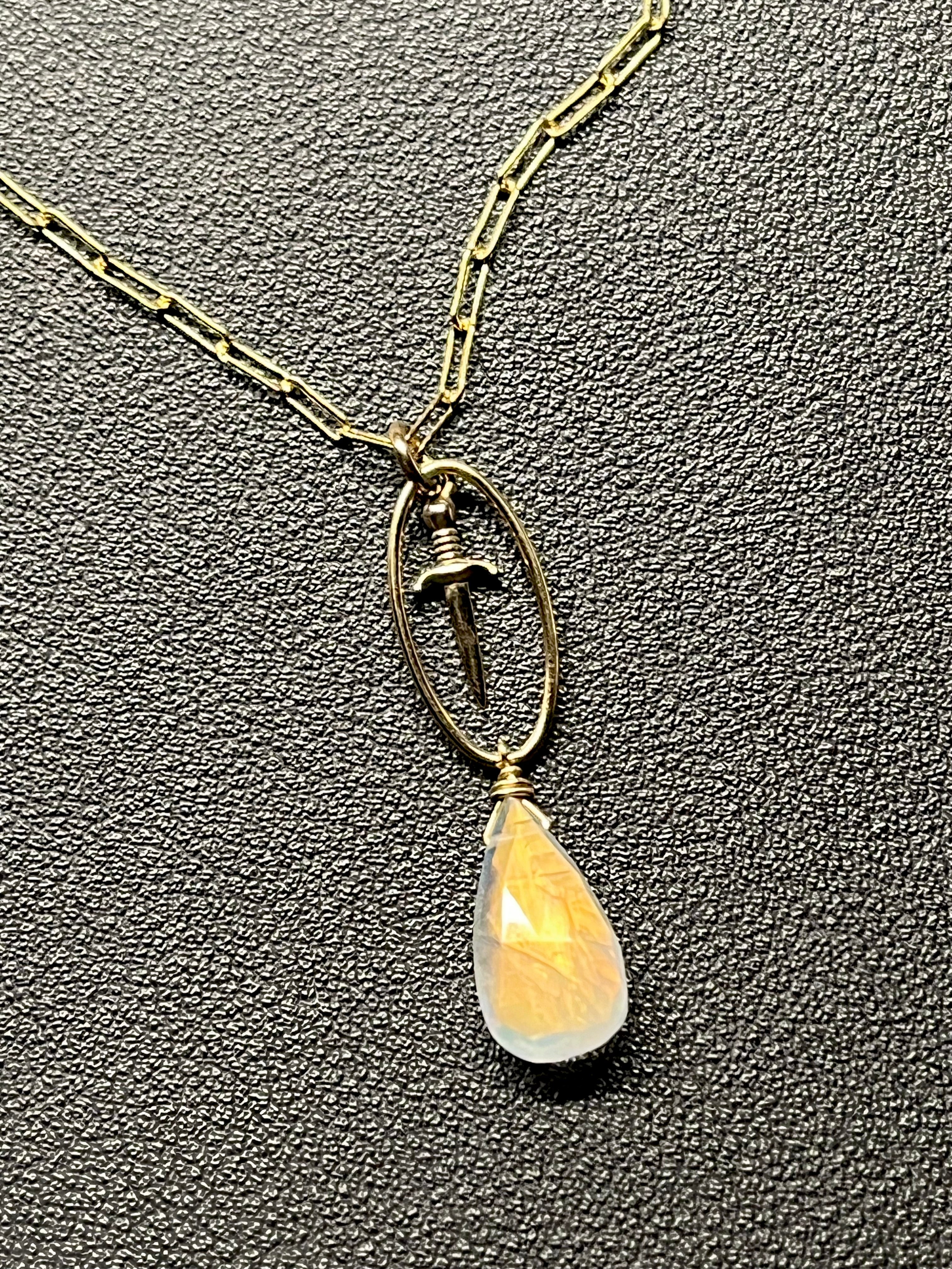 •NYX• rainbow moonstone + dagger + mixed metal necklace (16"-18")