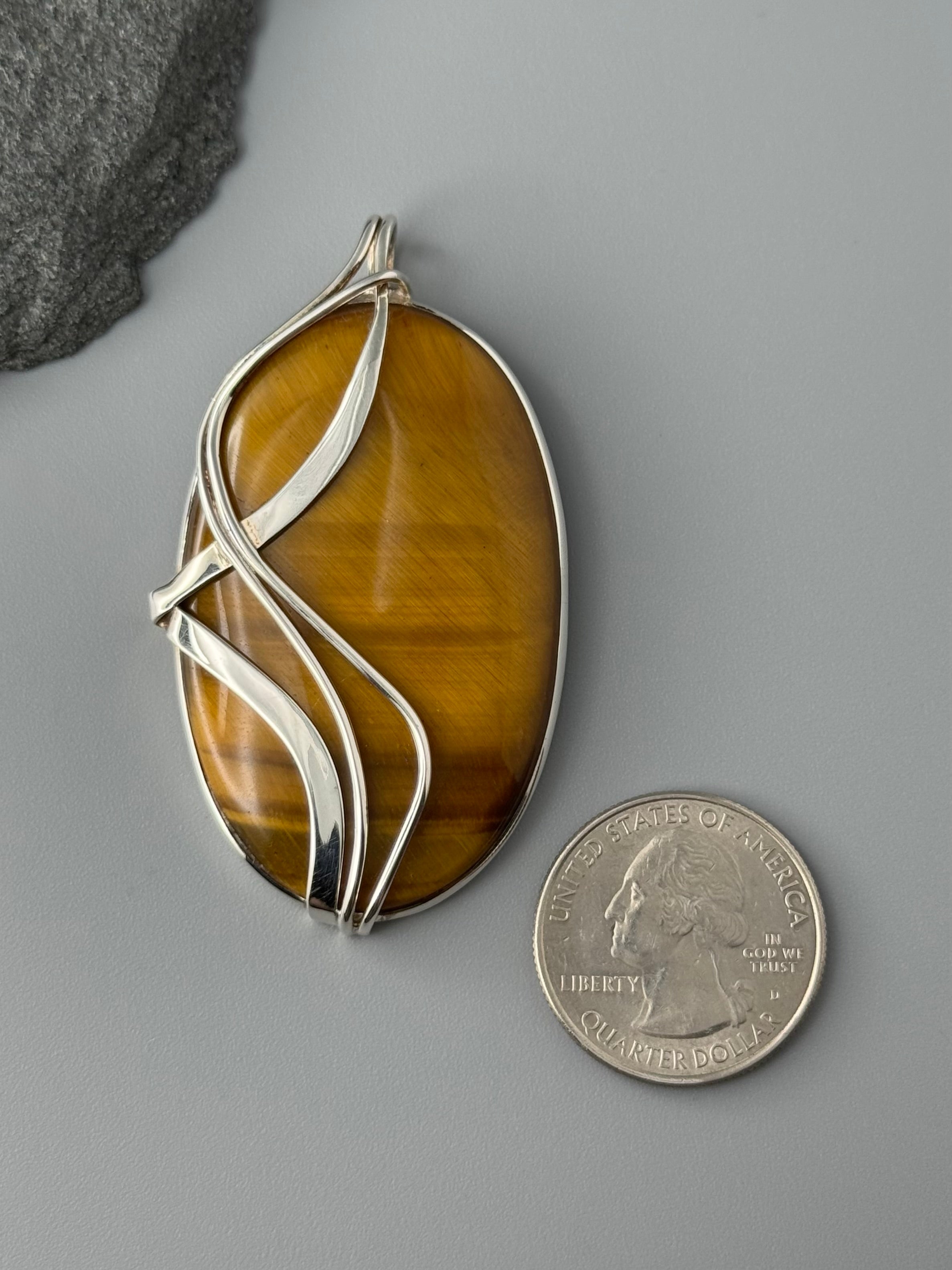 •TIGER EYE - WIRE WRAPPED OVAL• sterling silver pendant