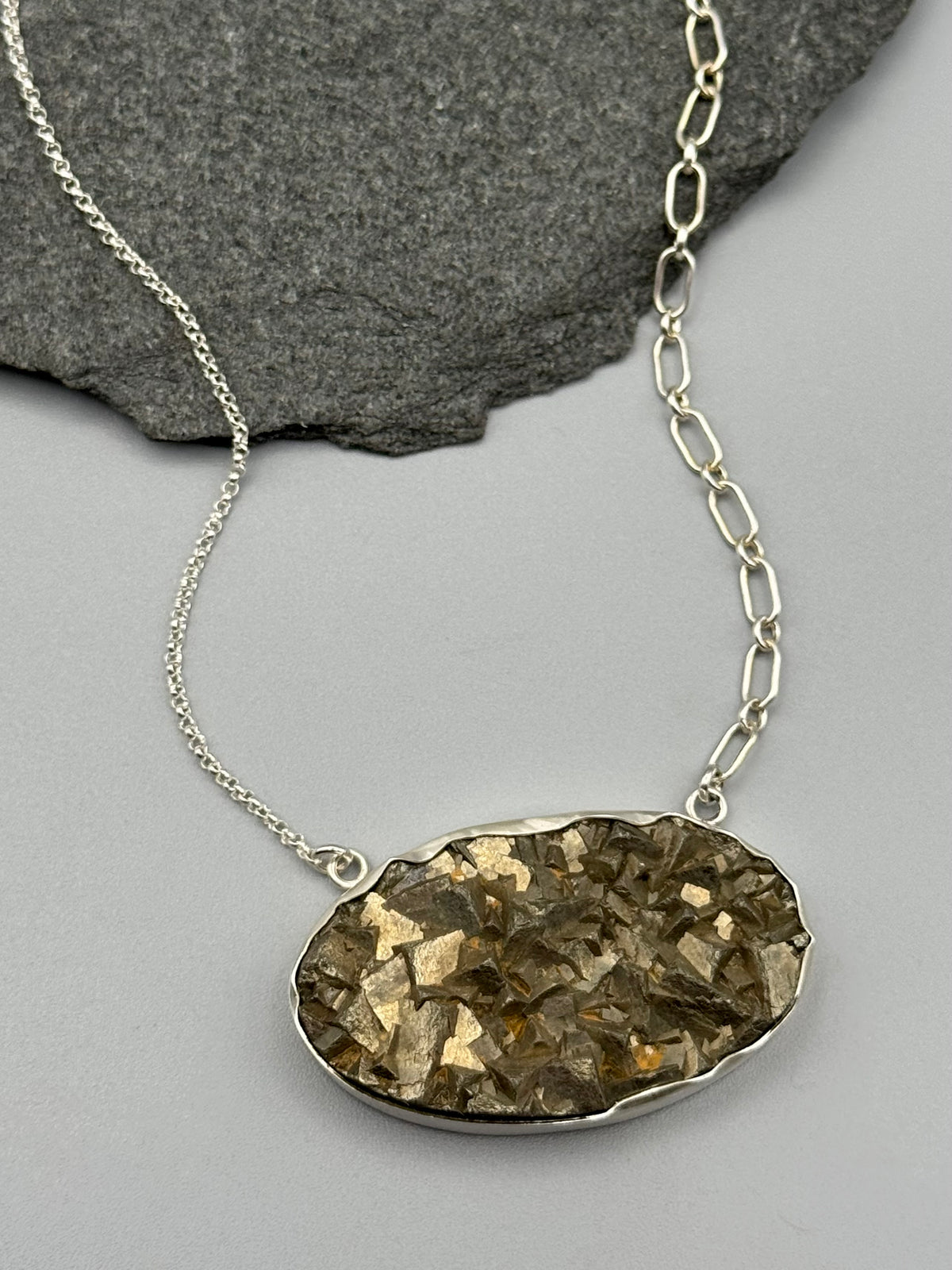 •MOD FLORA• pyrite + silver necklace (adj to 18.5" long)