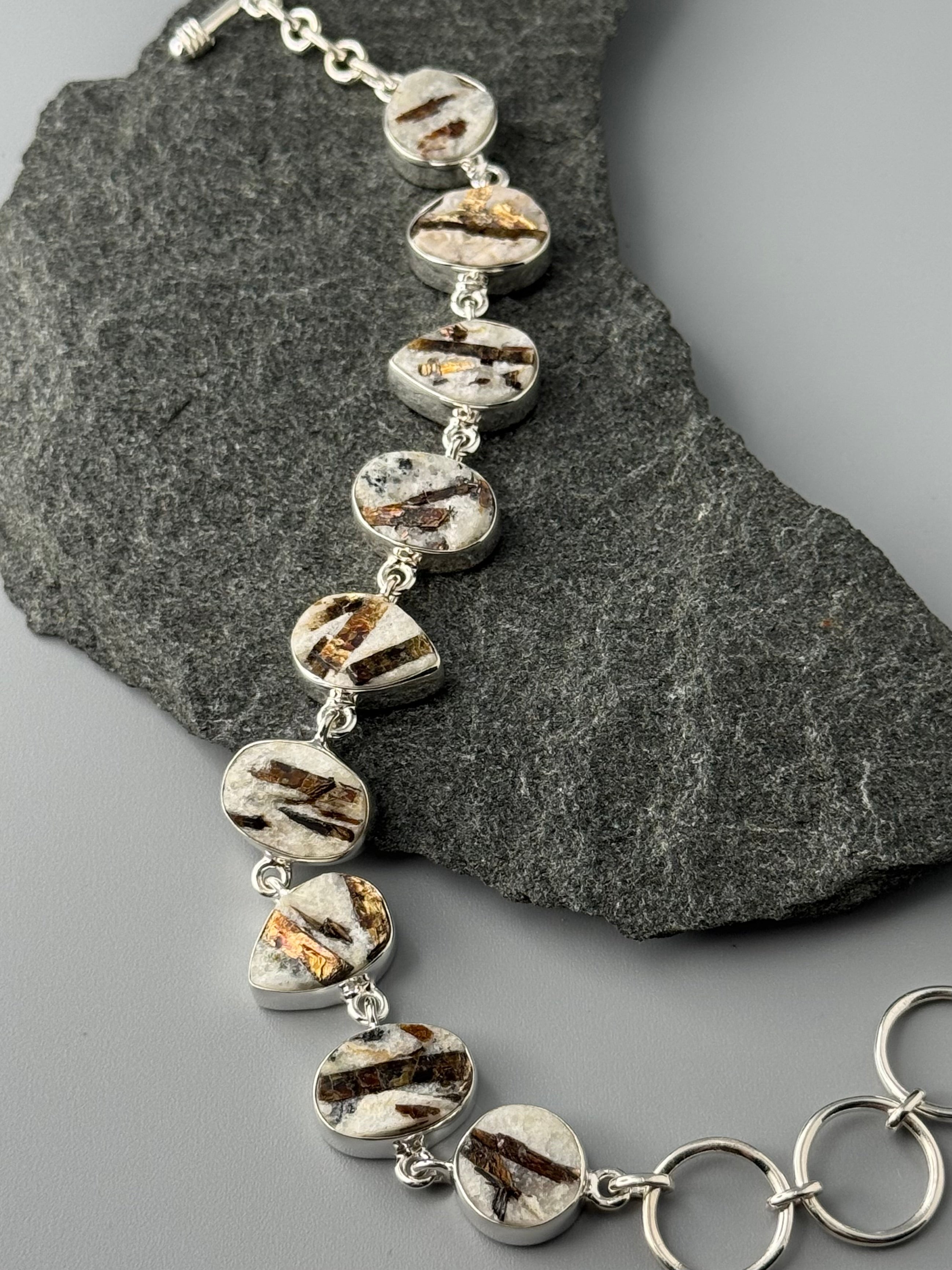 •ASTROPHYLLITE - GEO MIX• linked silver bracelet (7" - 8.25")