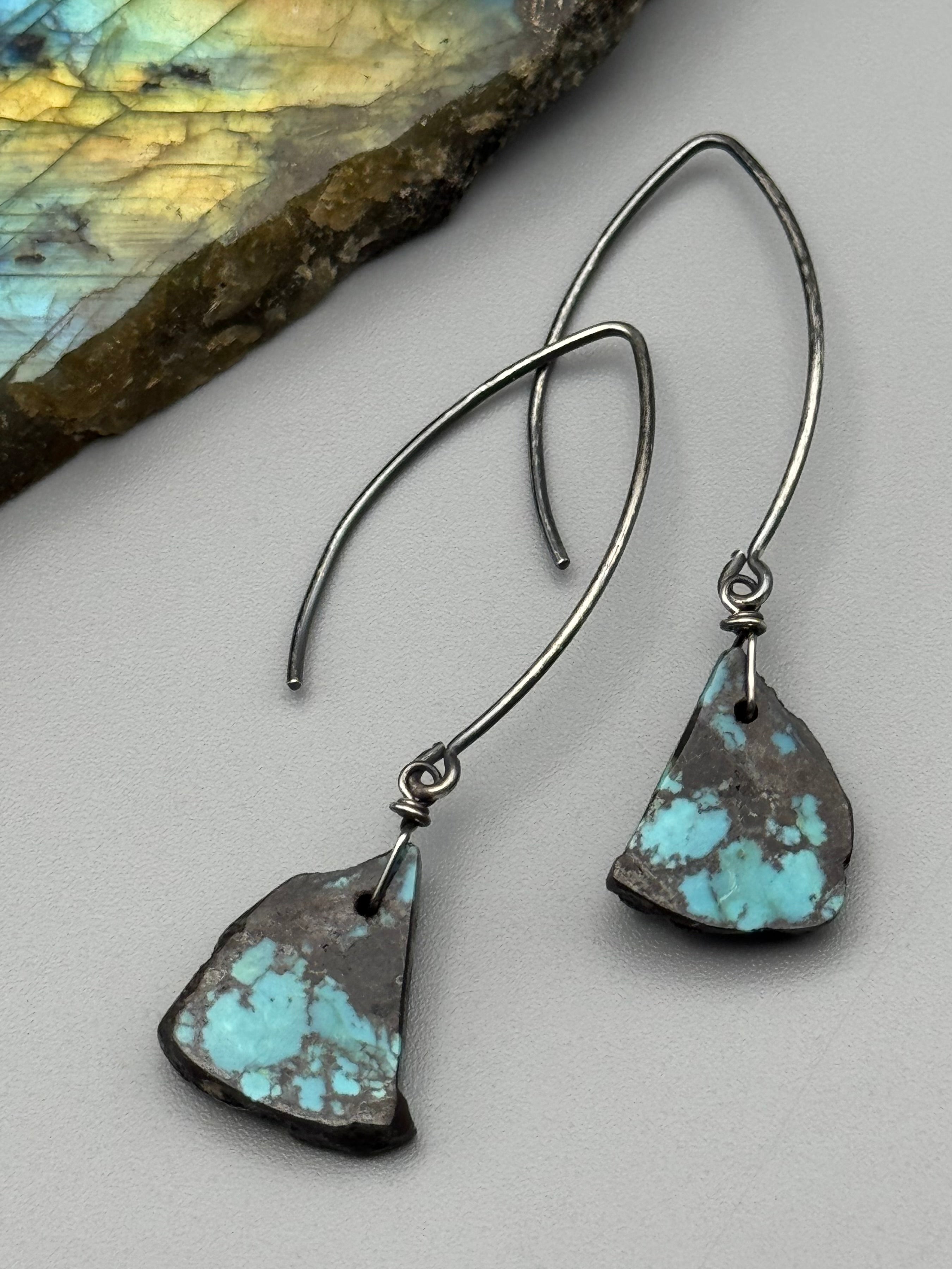 •STRAY• turquoise slab + silver earrings
