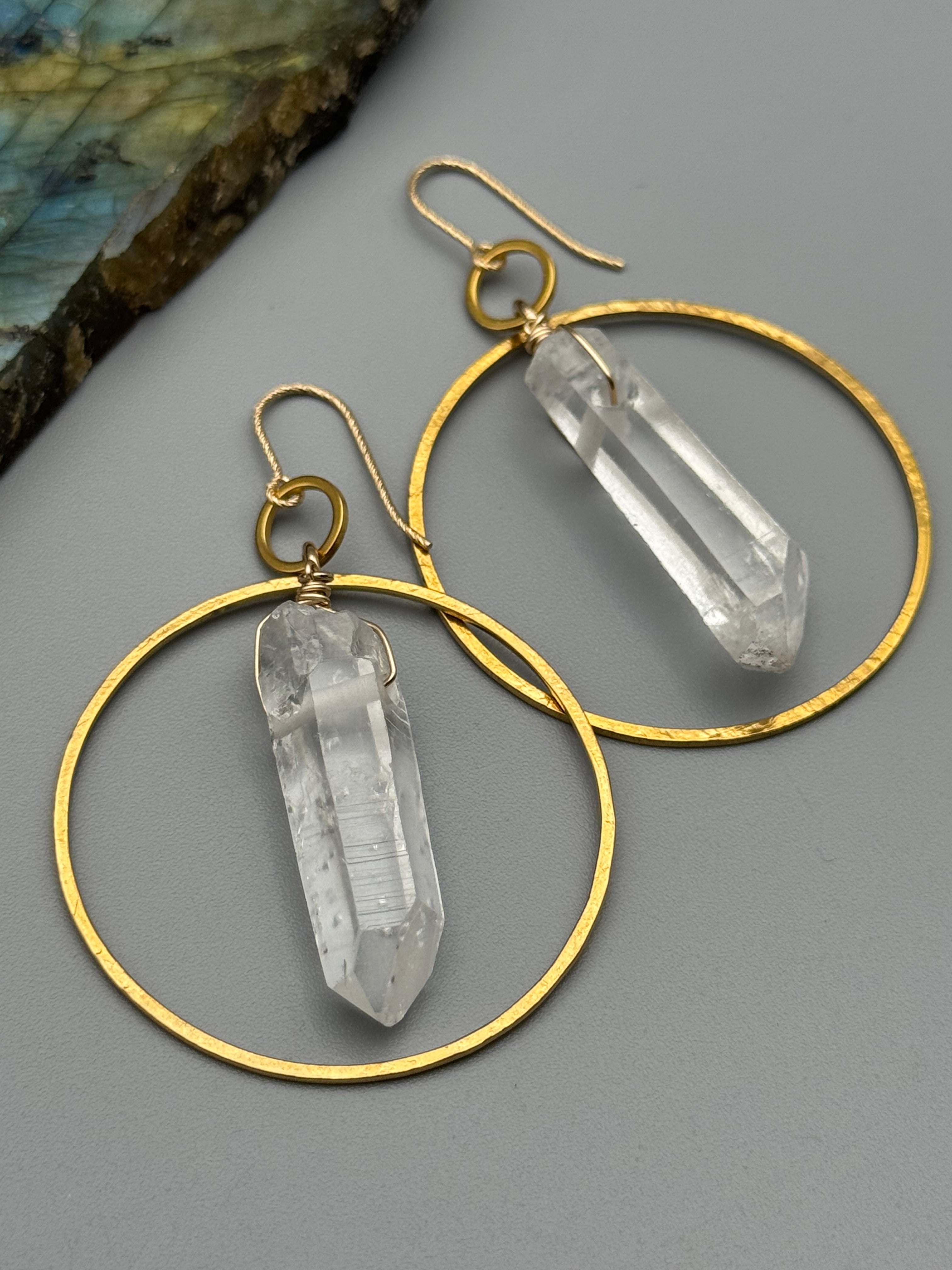 •EQUA-LUNA• raw quartz point + gold earrings