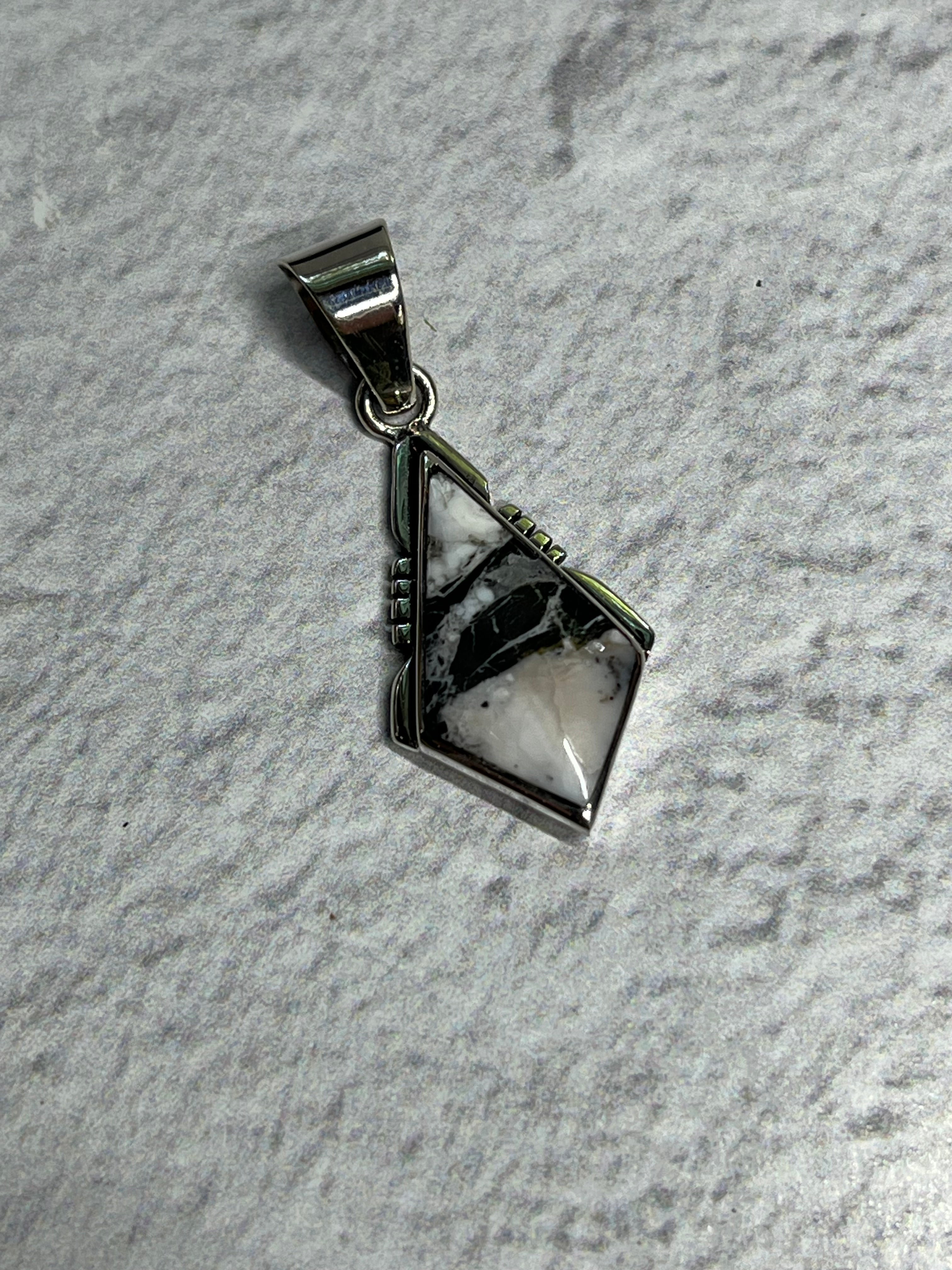 •WHITE BUFFALO TURQUOISE• Navajo silver kite pendant