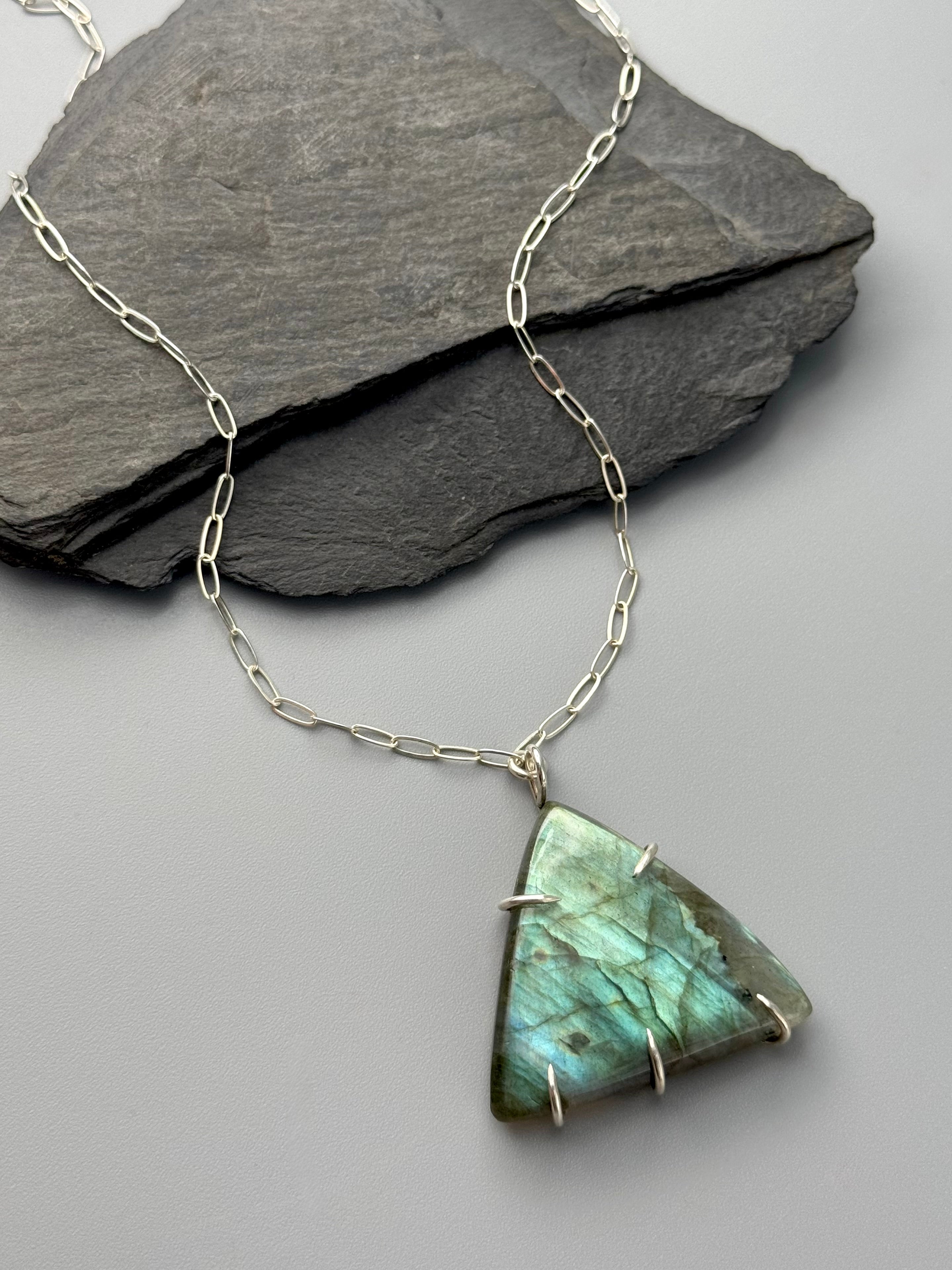 •LABRADORITE - TRIANGLE• sterling silver necklace (16" - 18" long)