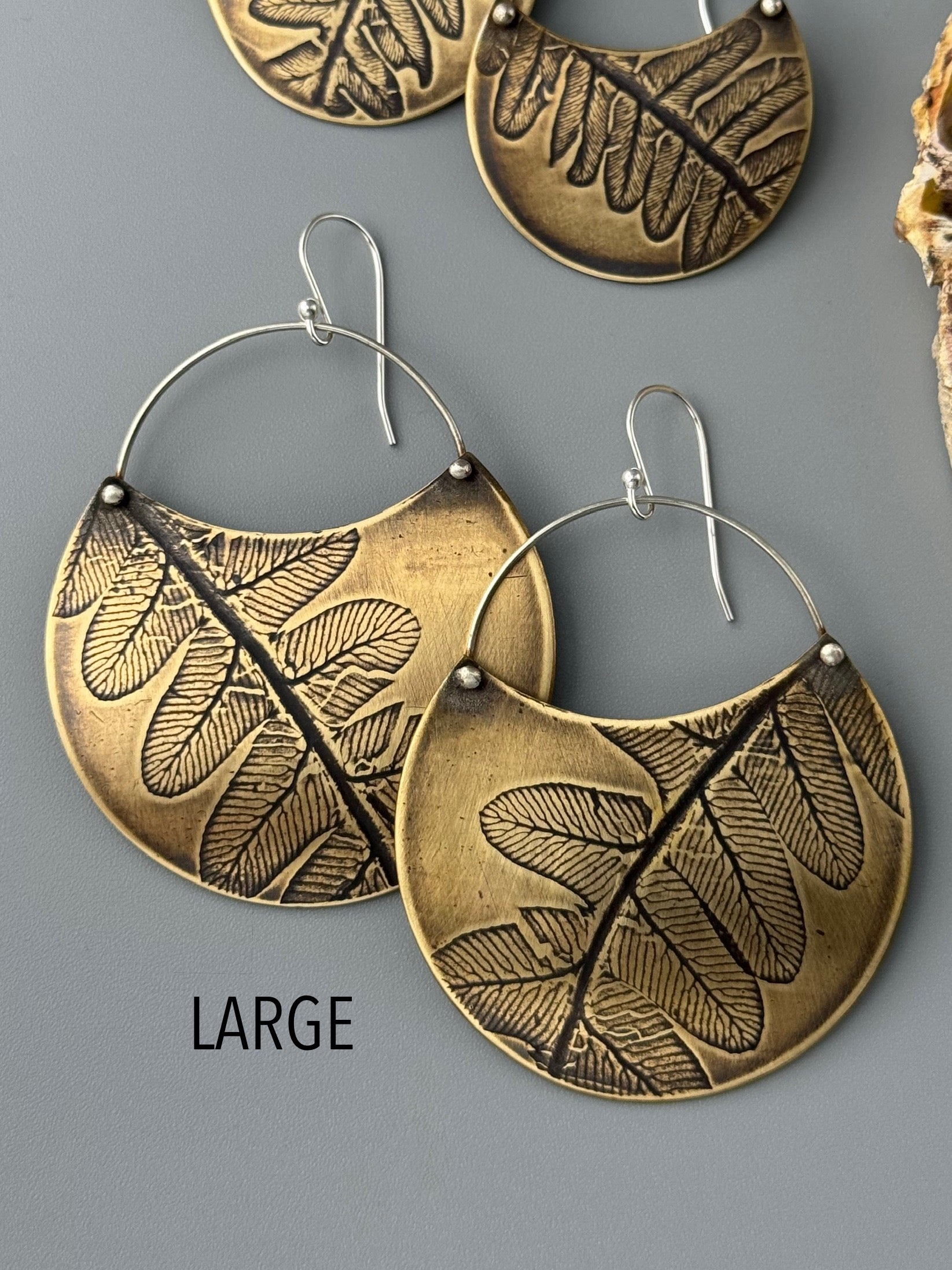 •FERN CRESCENT• mixed metal dangle earrings