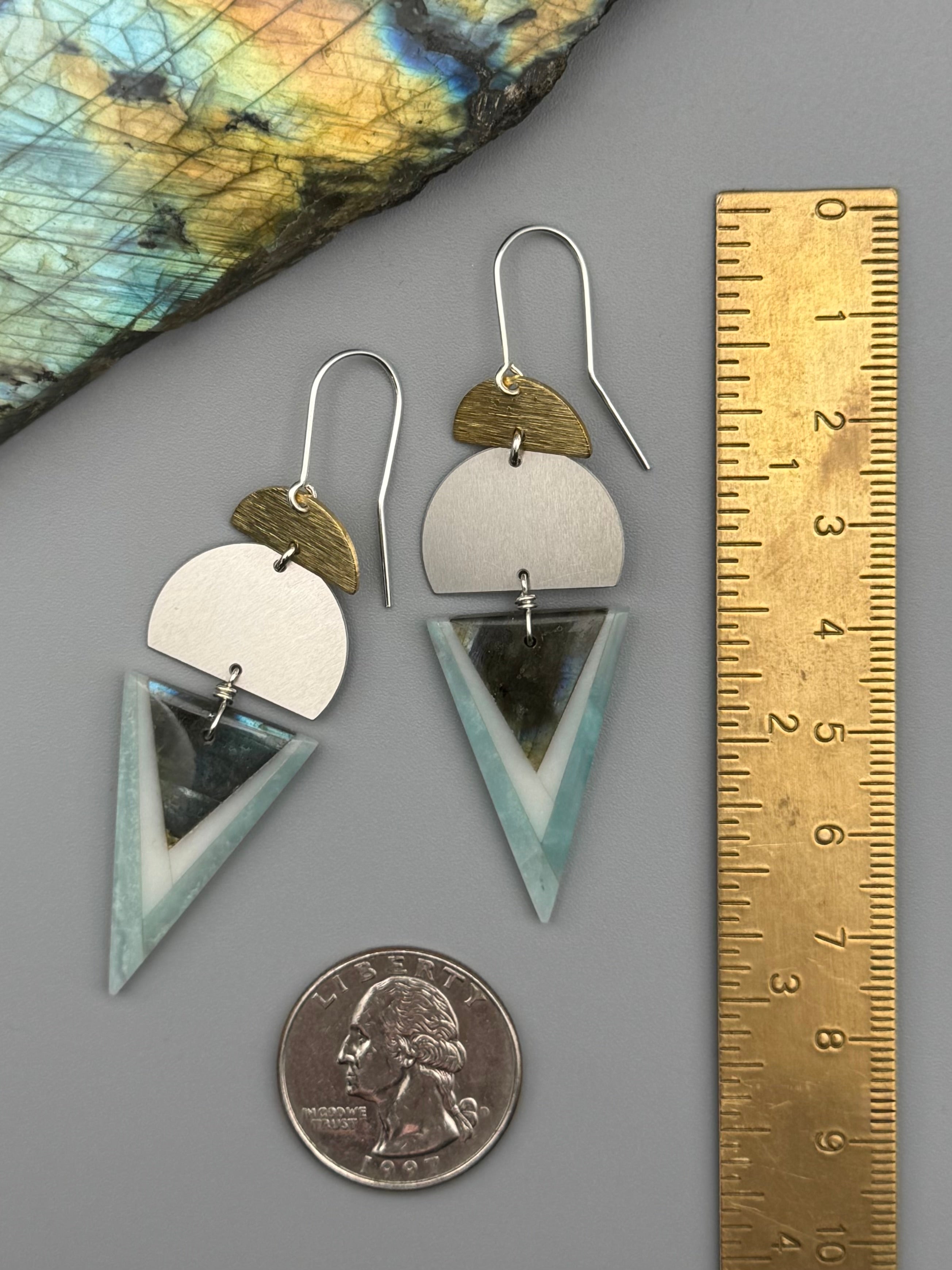 •MOON STACK• intarsia + mixed metal earrings