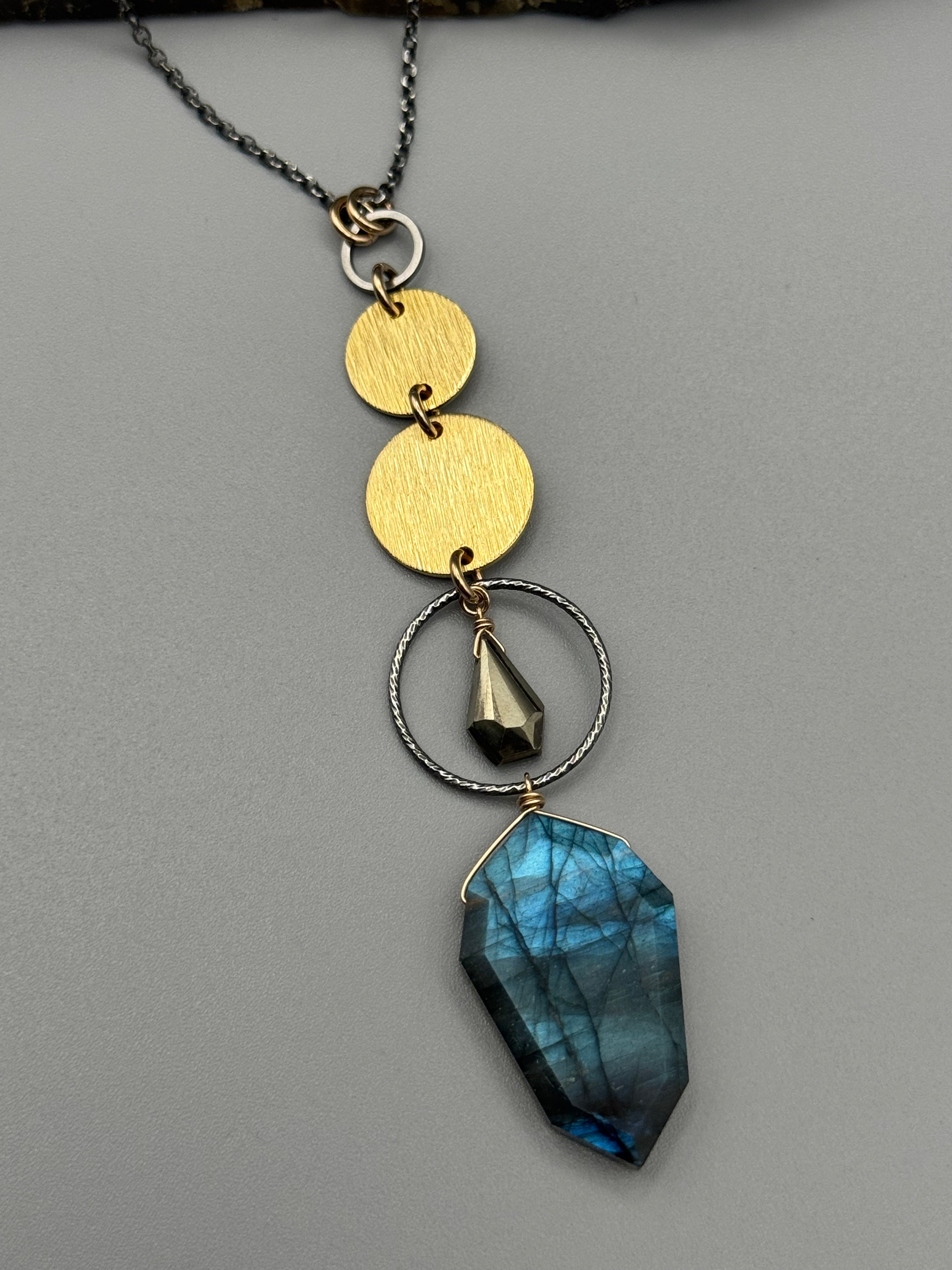 •NYX• pyrite + labradorite mixed metal necklace (26"-28" long)