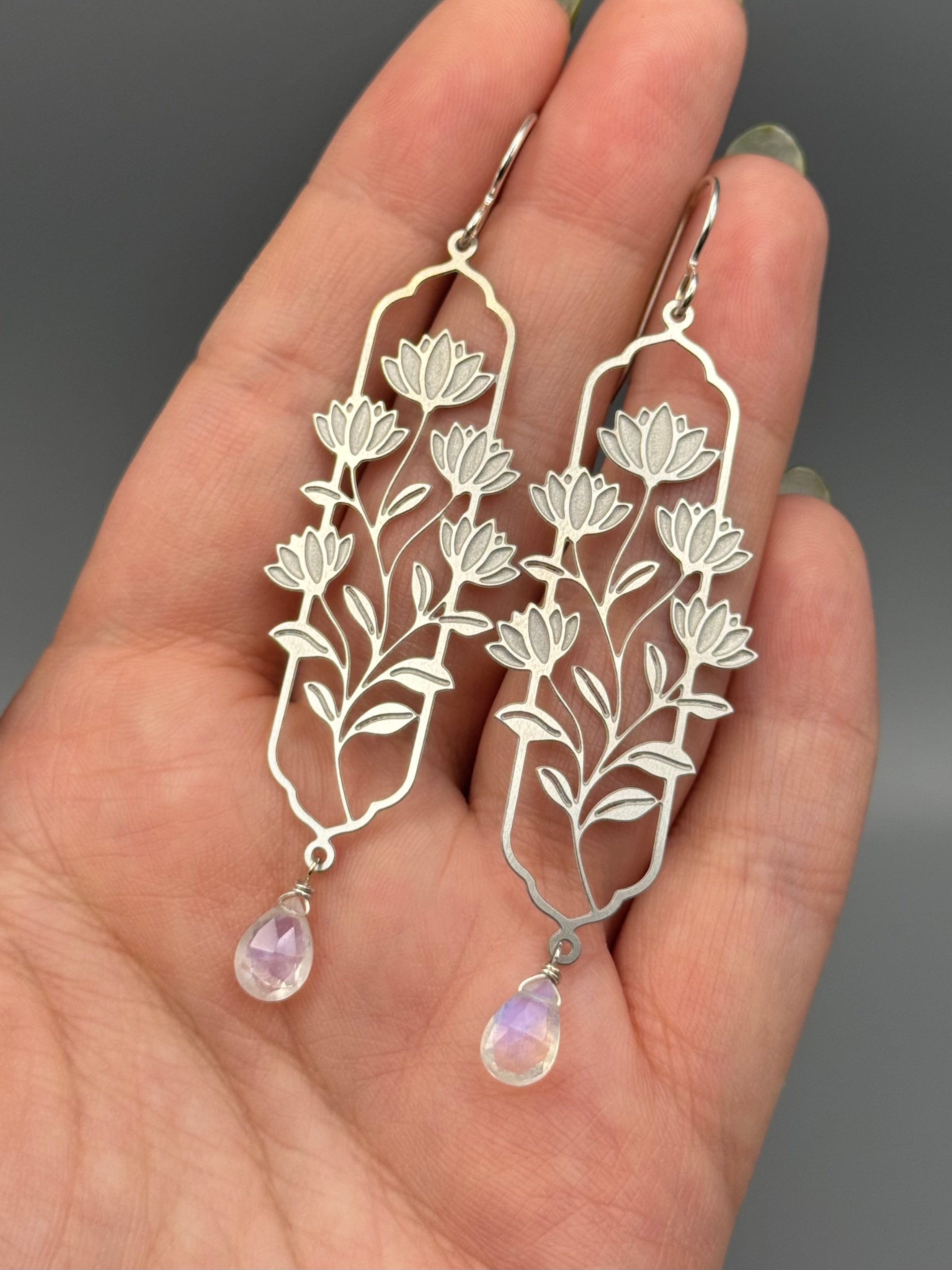 •LOTUS WINDOW• rainbow moonstone + silver earrings