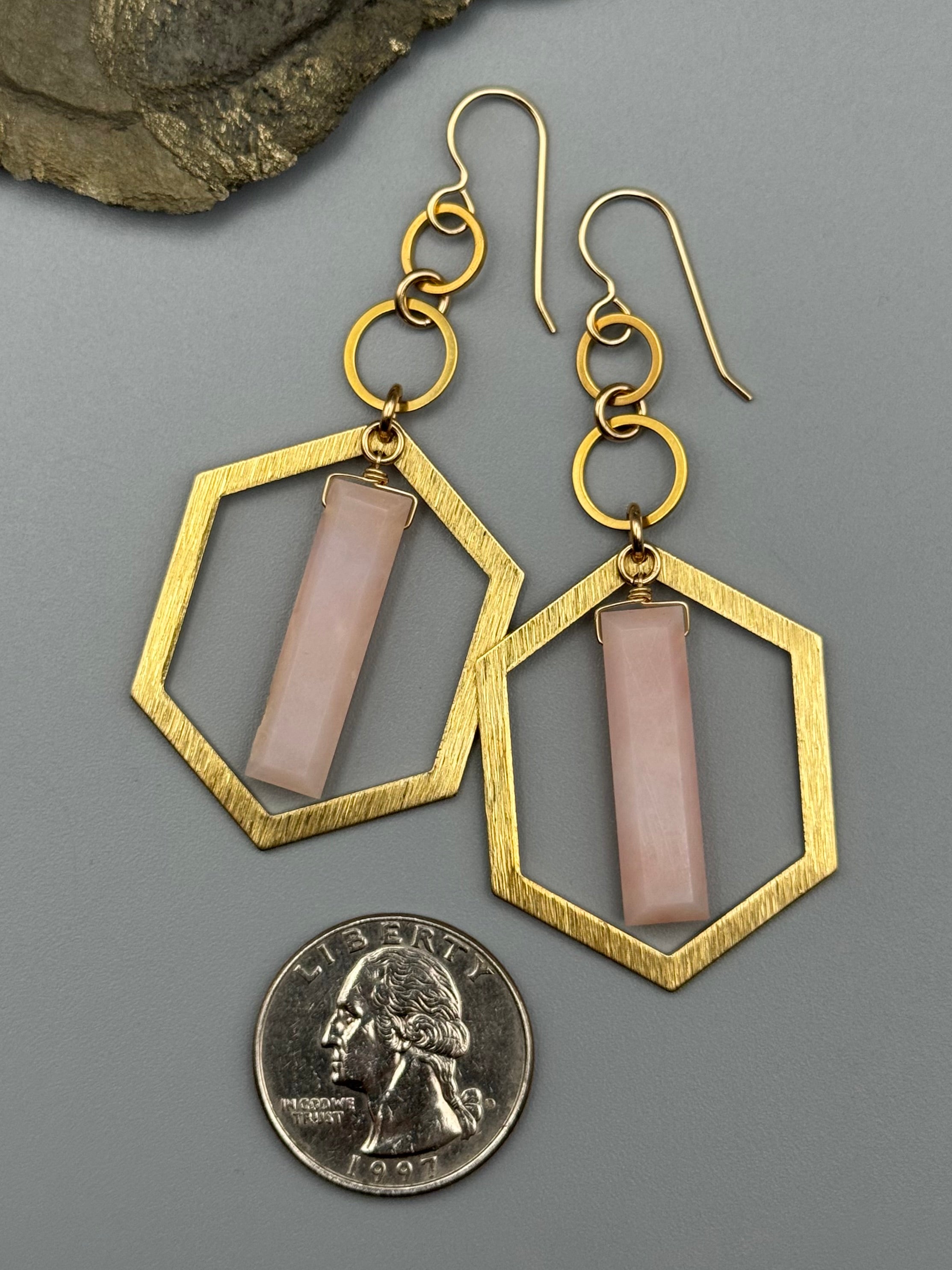 •HEX ORBITAL• rhodochrosite + gold earrings