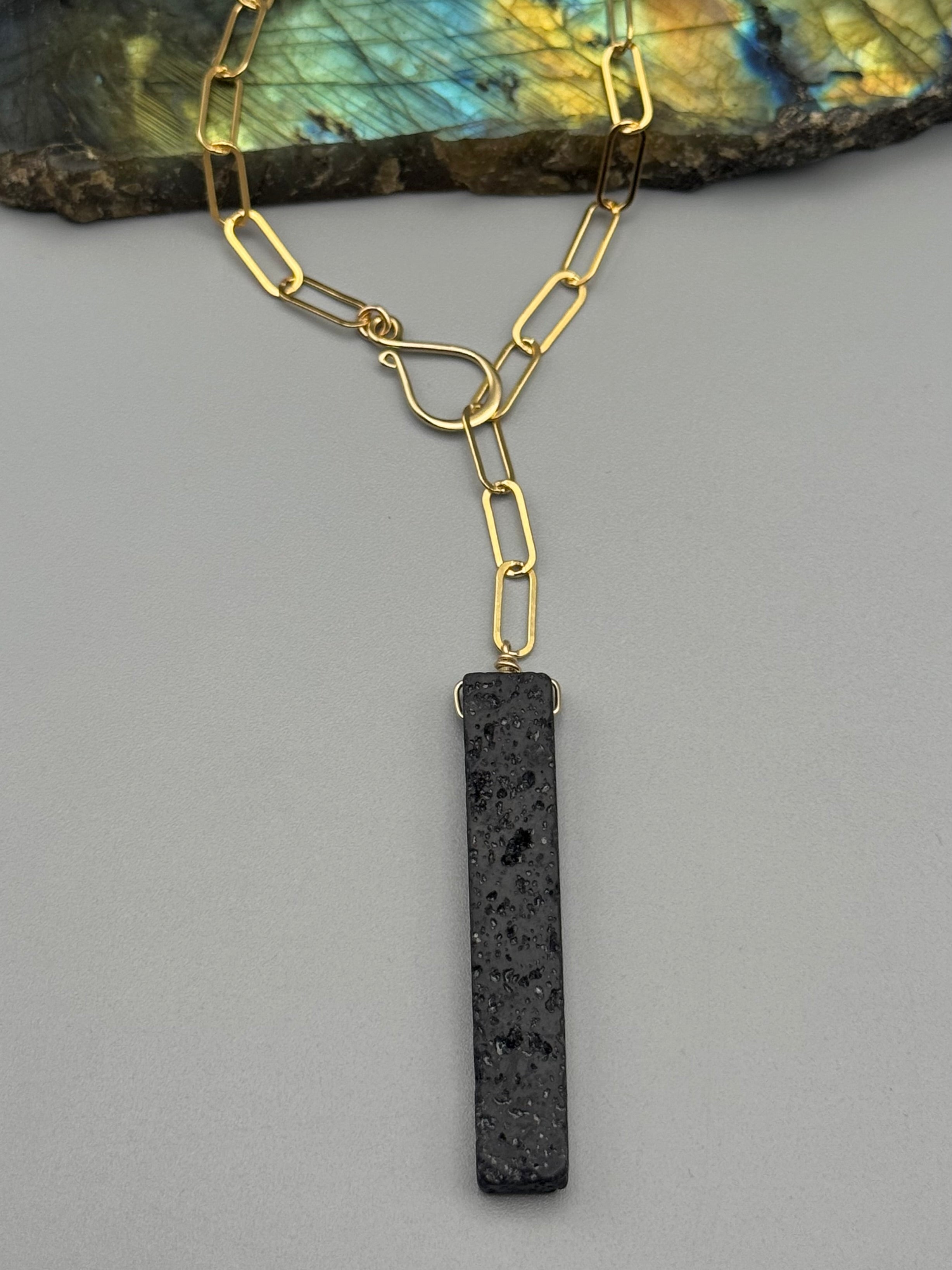 •LINKED• black lava + gold necklace (ADJ to 19")