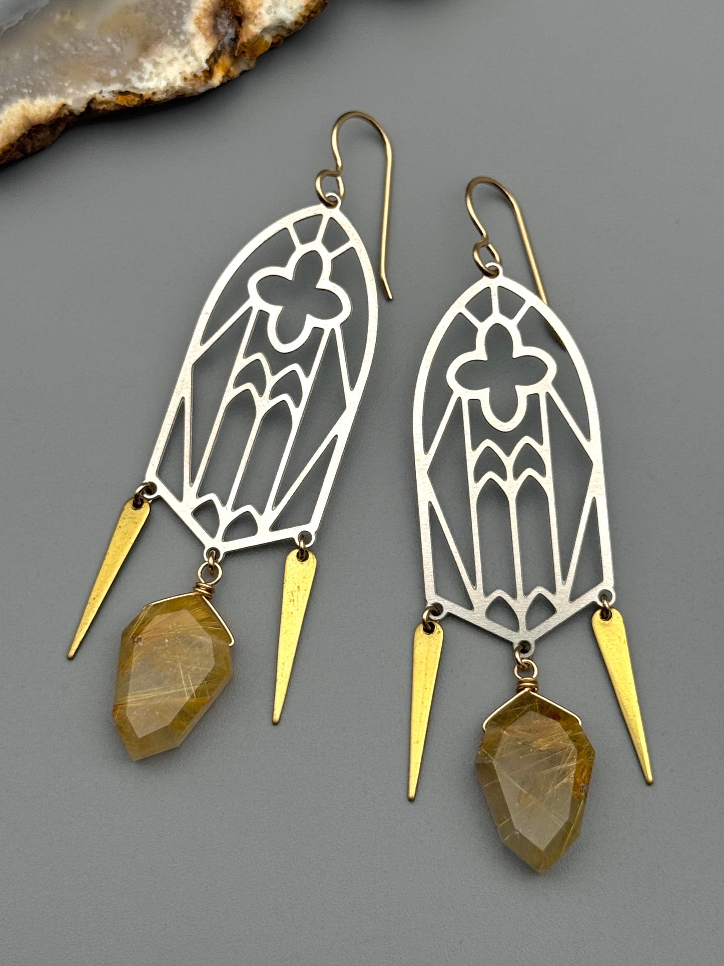 •CATHEDRAL• rutilated quartz + mixed metal earrings