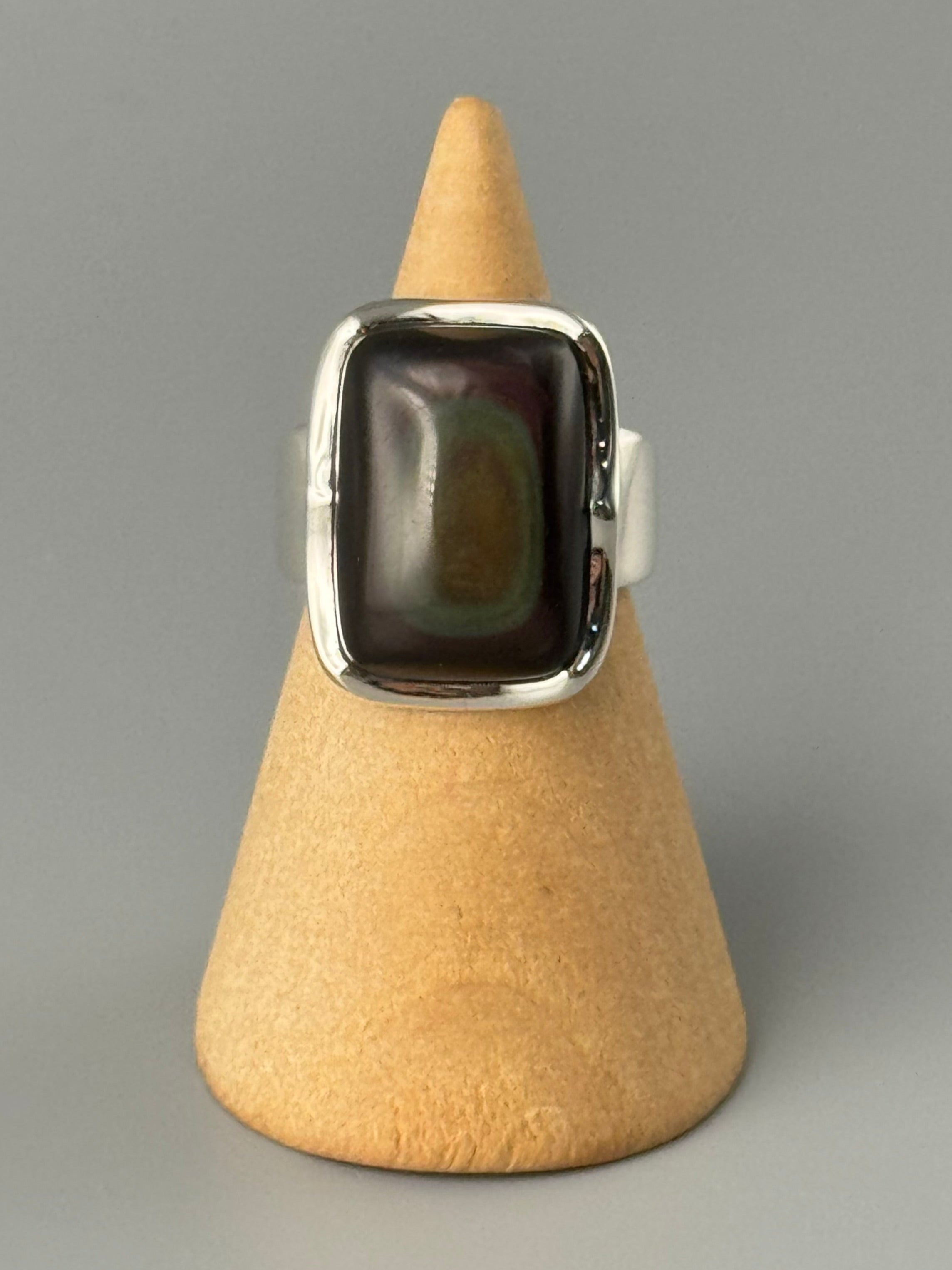 •RAINBOW OBSIDIAN - SOFT SQUARE• scalloped bezel silver ring (various sizes)