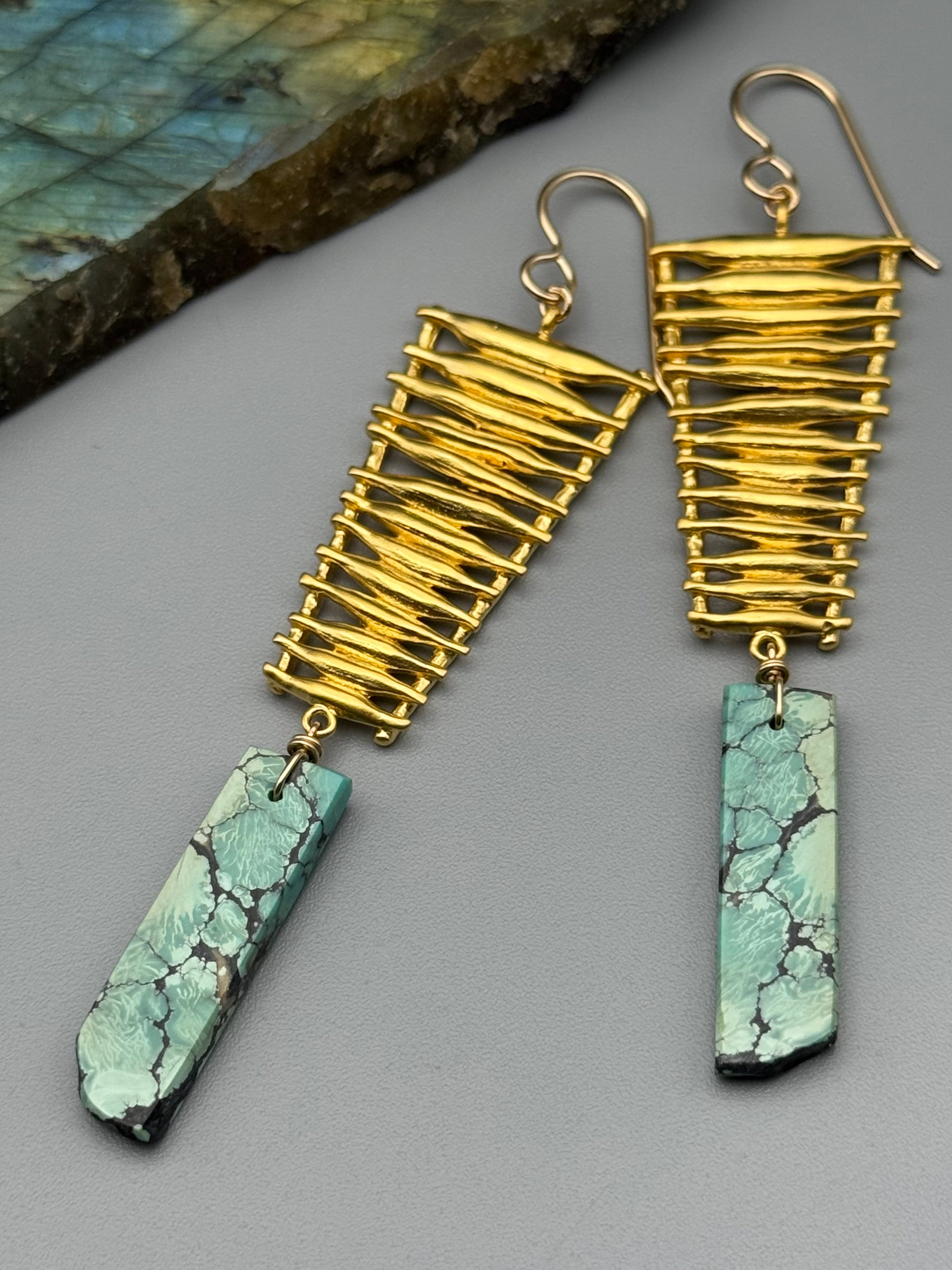 •UPWARD• turquoise slab + gold earrings