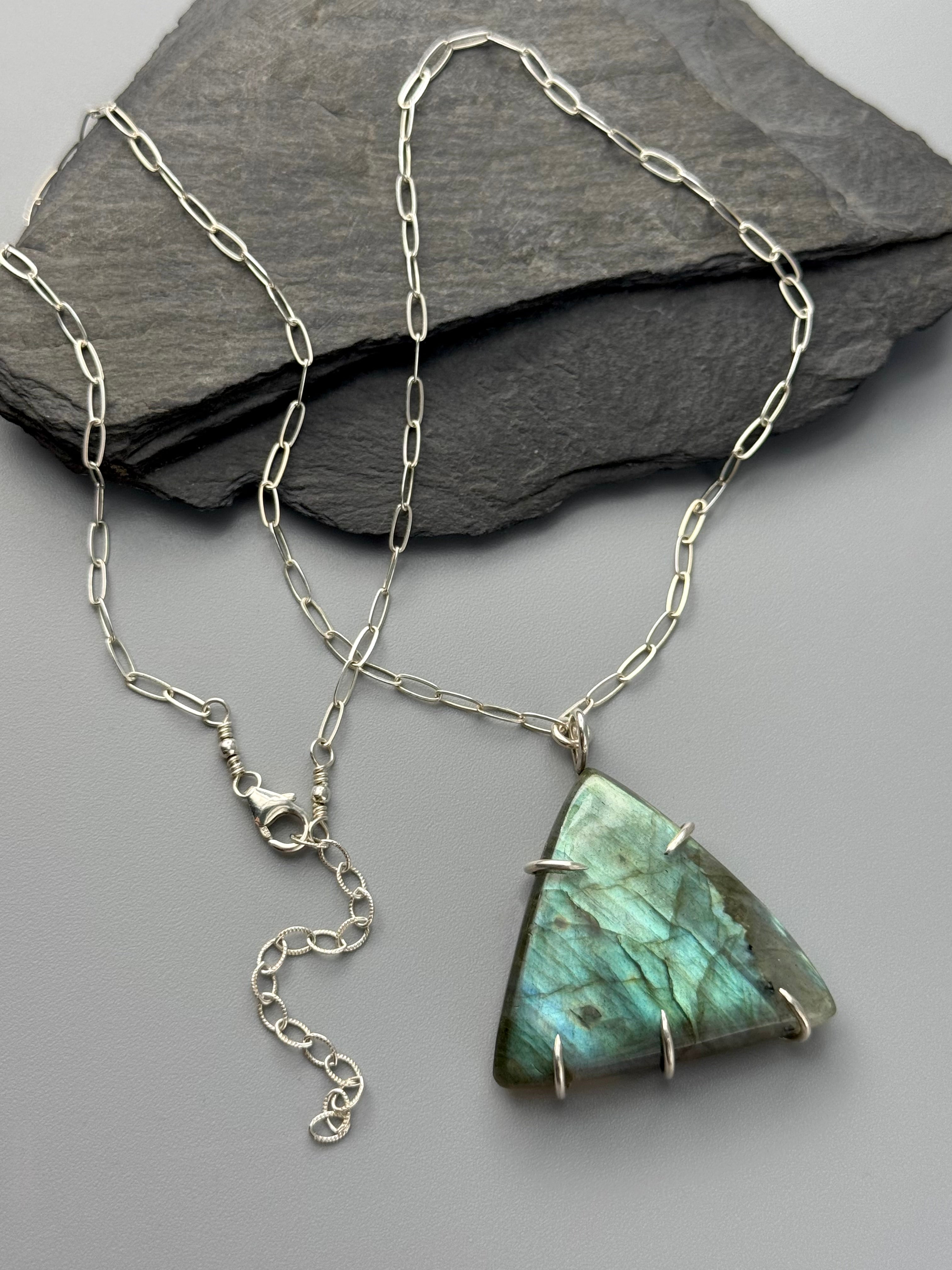 •LABRADORITE - TRIANGLE• sterling silver necklace (16" - 18" long)