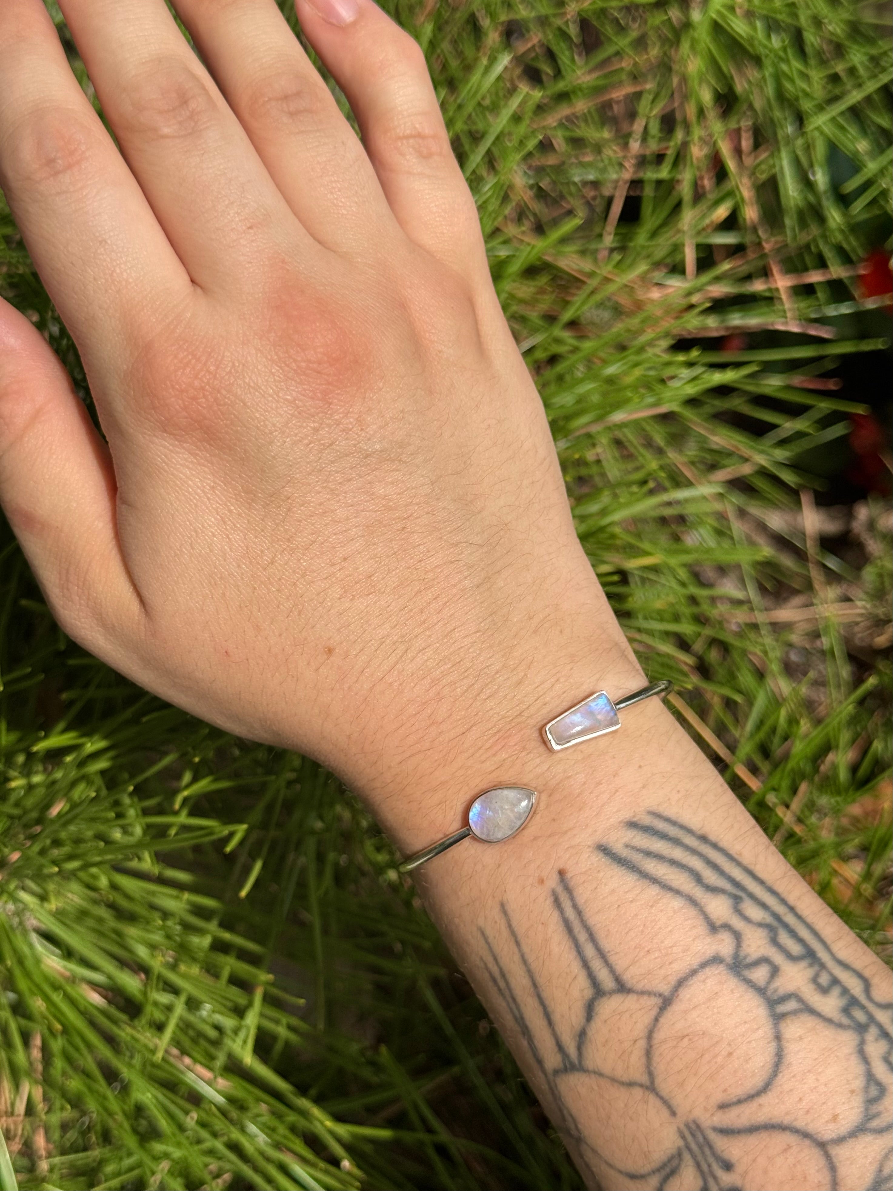 •TEAR + PORTAL• rainbow moonstone + silver twist-on cuff bracelet