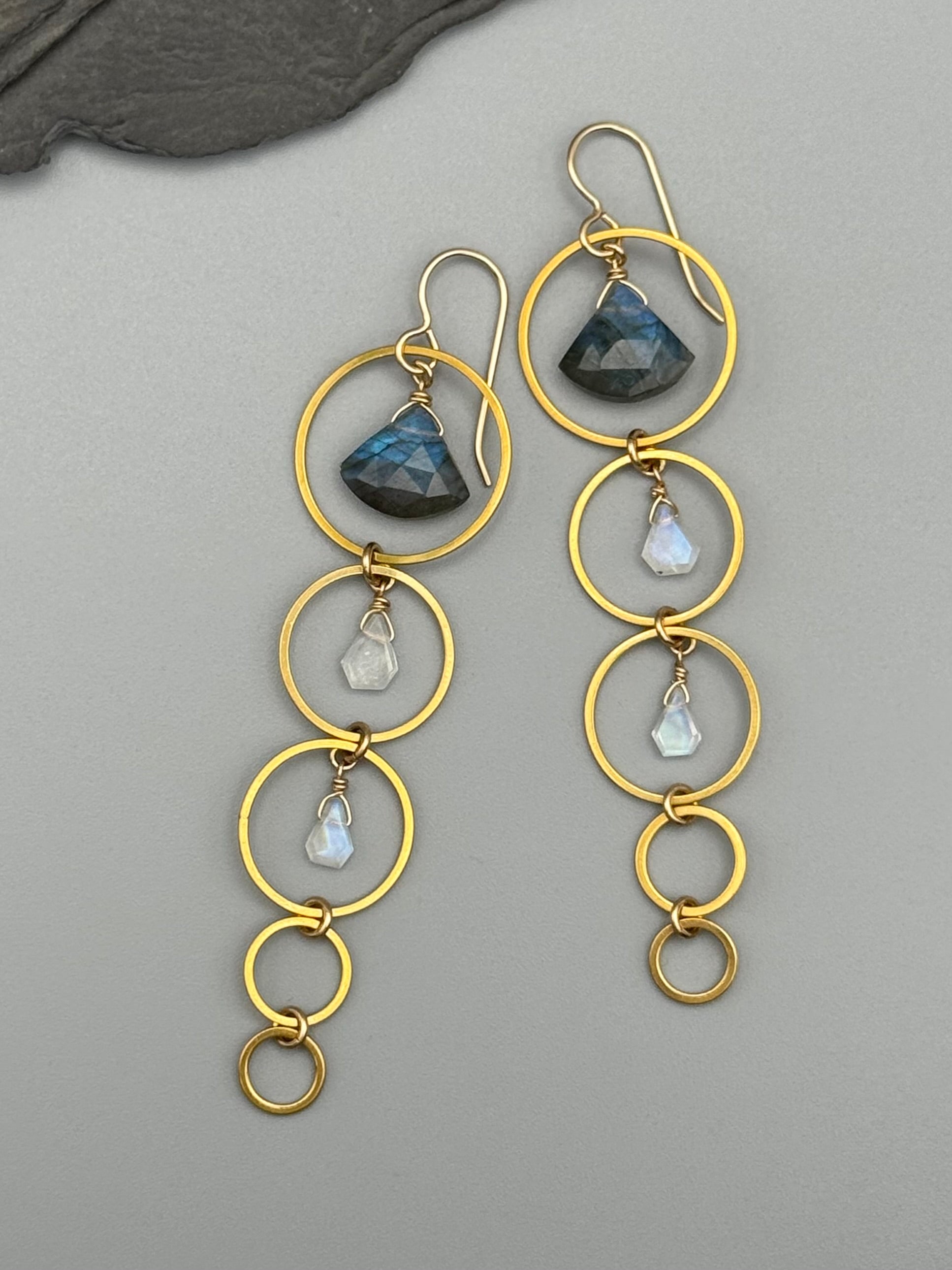 •10 OF CUPS• labradorite + rainbow moonstone gold earrings