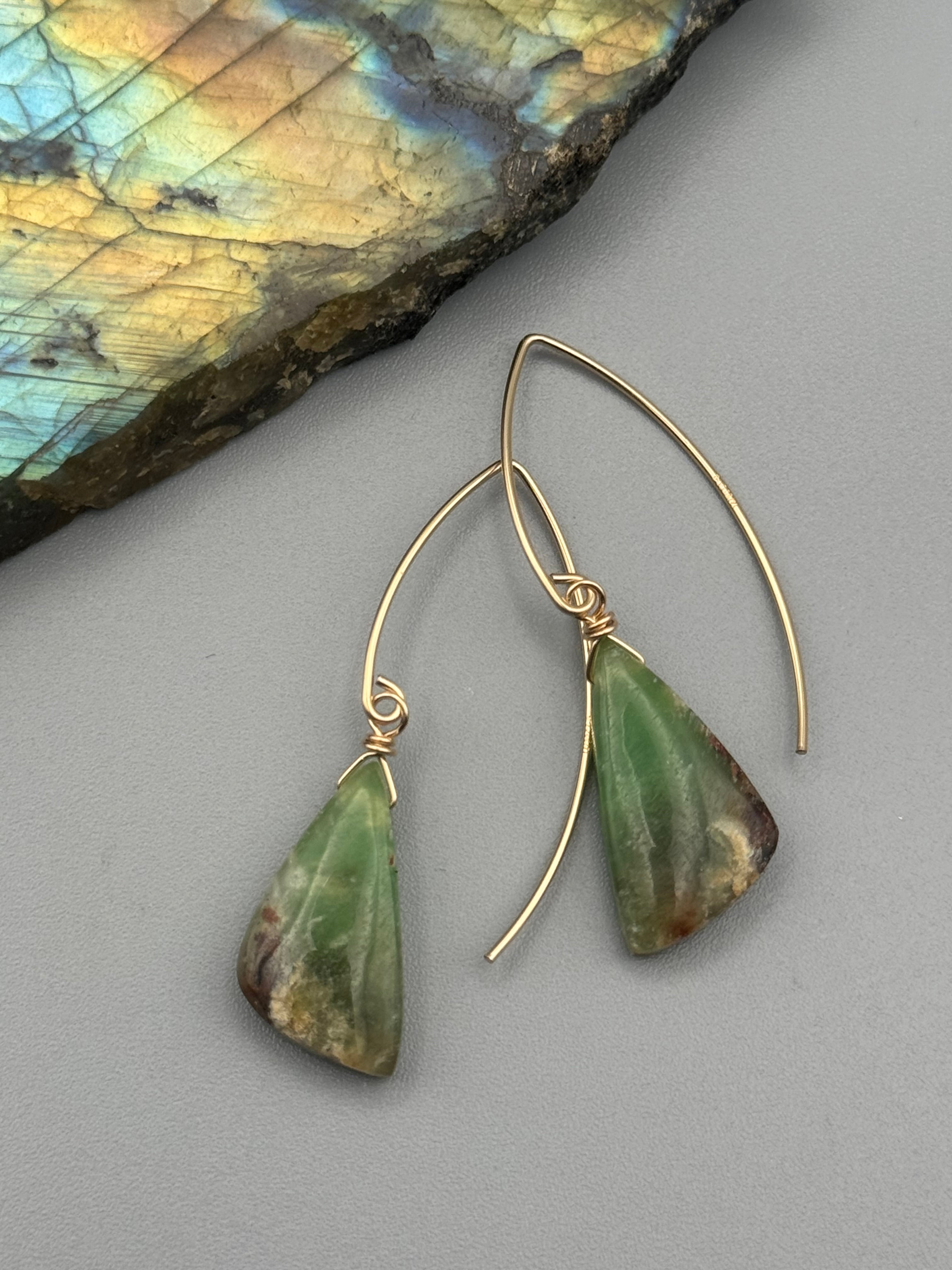 •STRAY• chrysoprase wing + gold earrings
