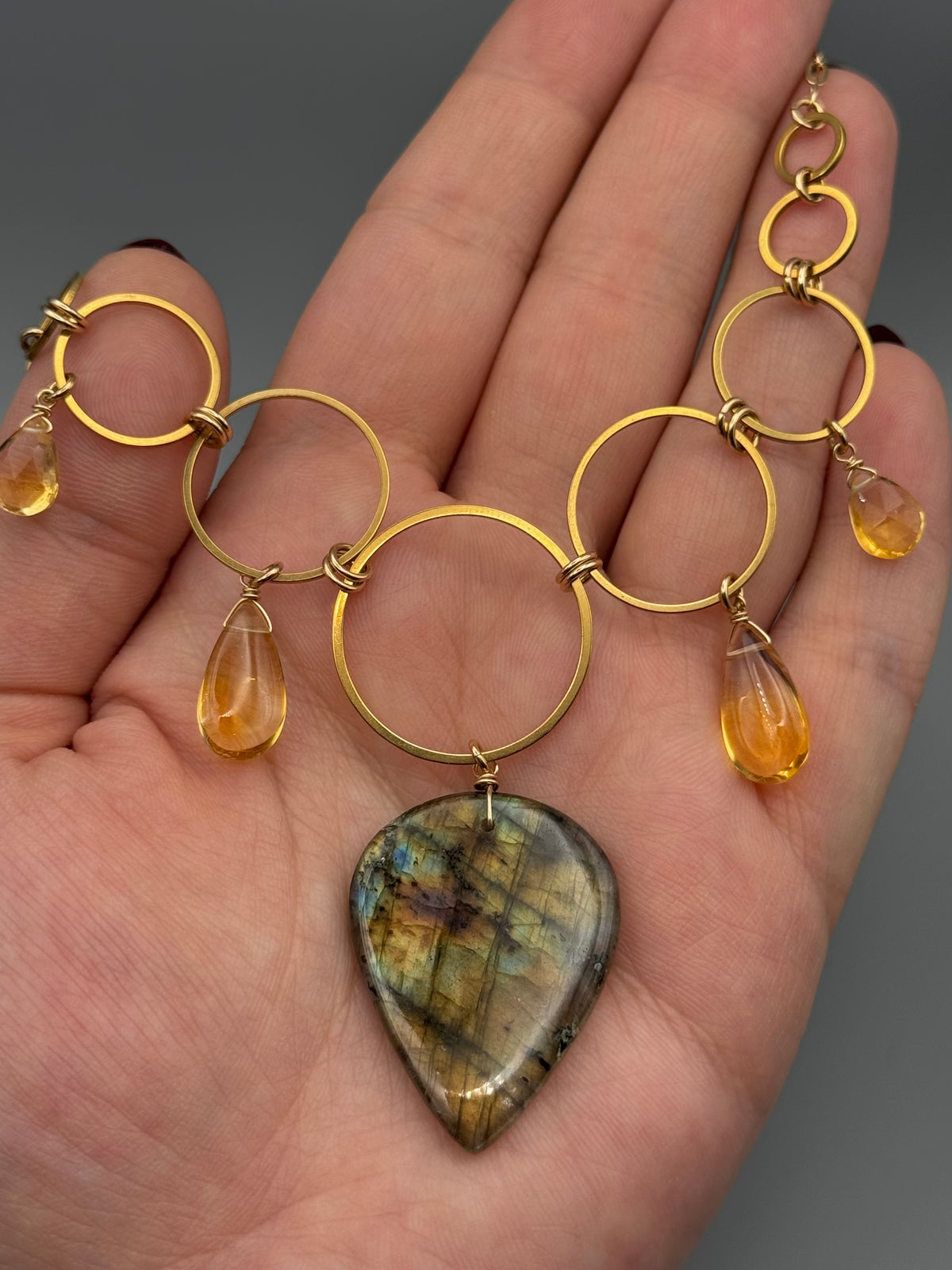 •UNION• golden labradorite + citrine gold necklace (16"-18" long)