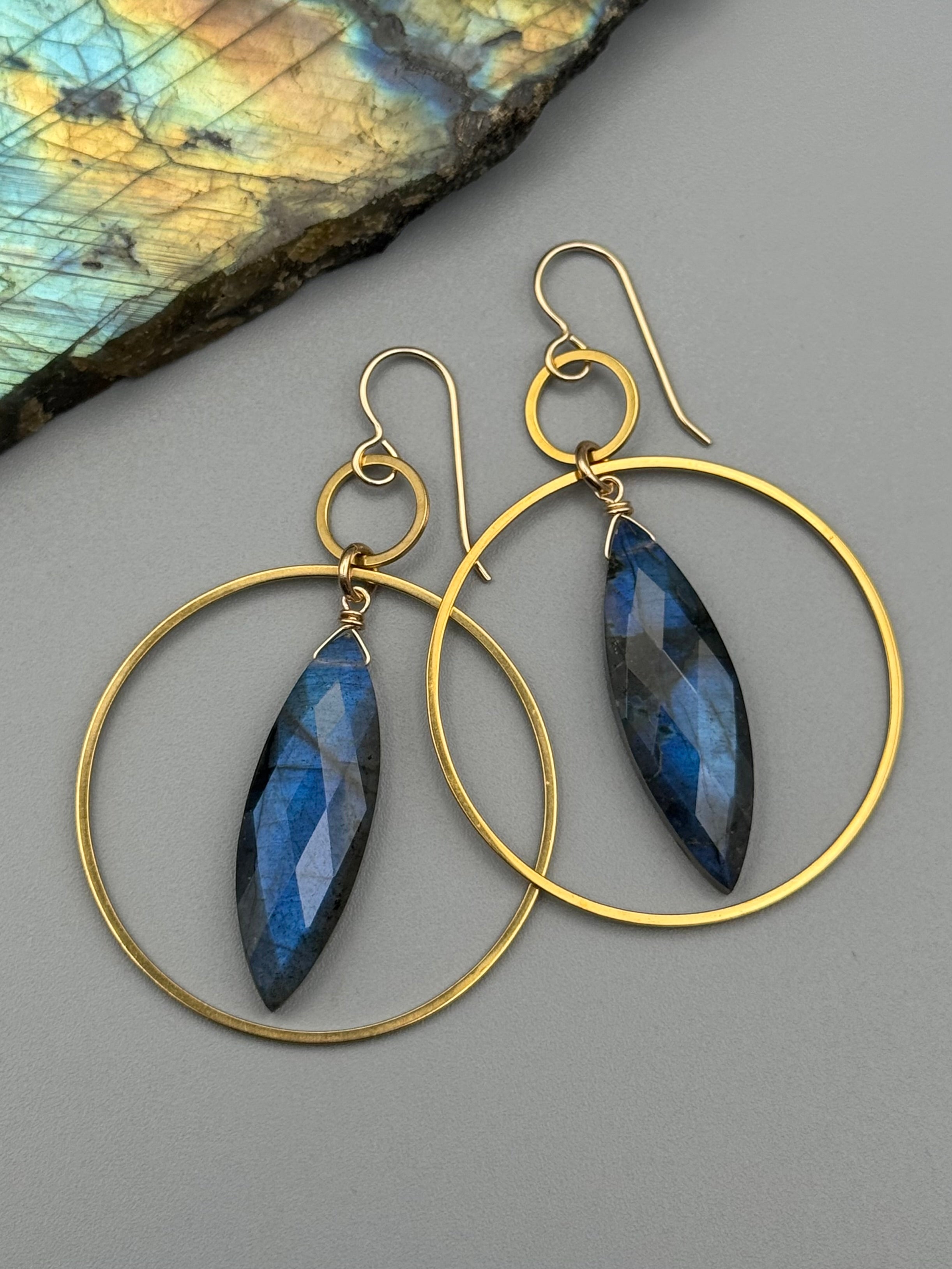 •EQUA-LUNA• labradorite marquise + gold earrings