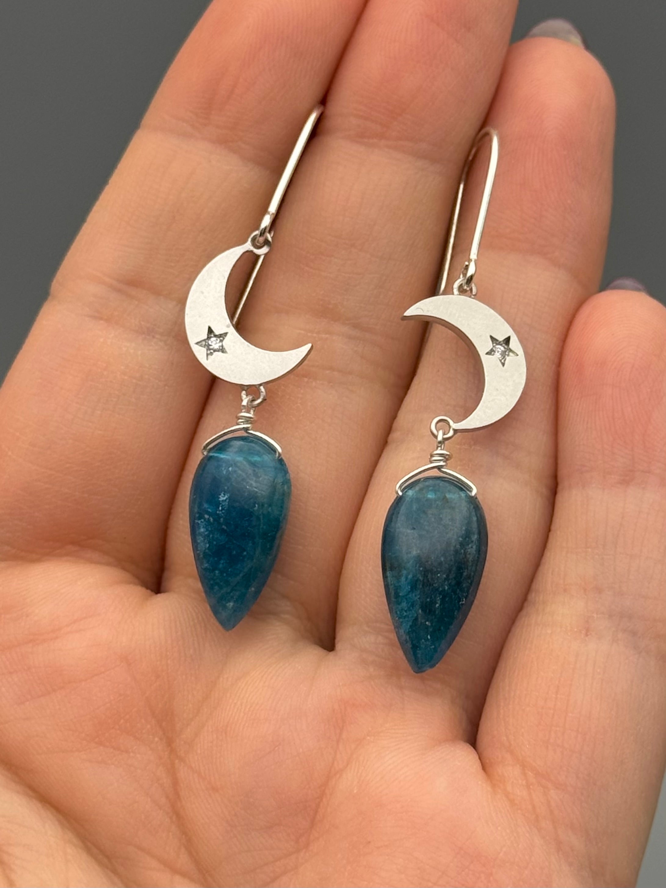 •CRYSTAL CRESCENT• apatite + silver earrings